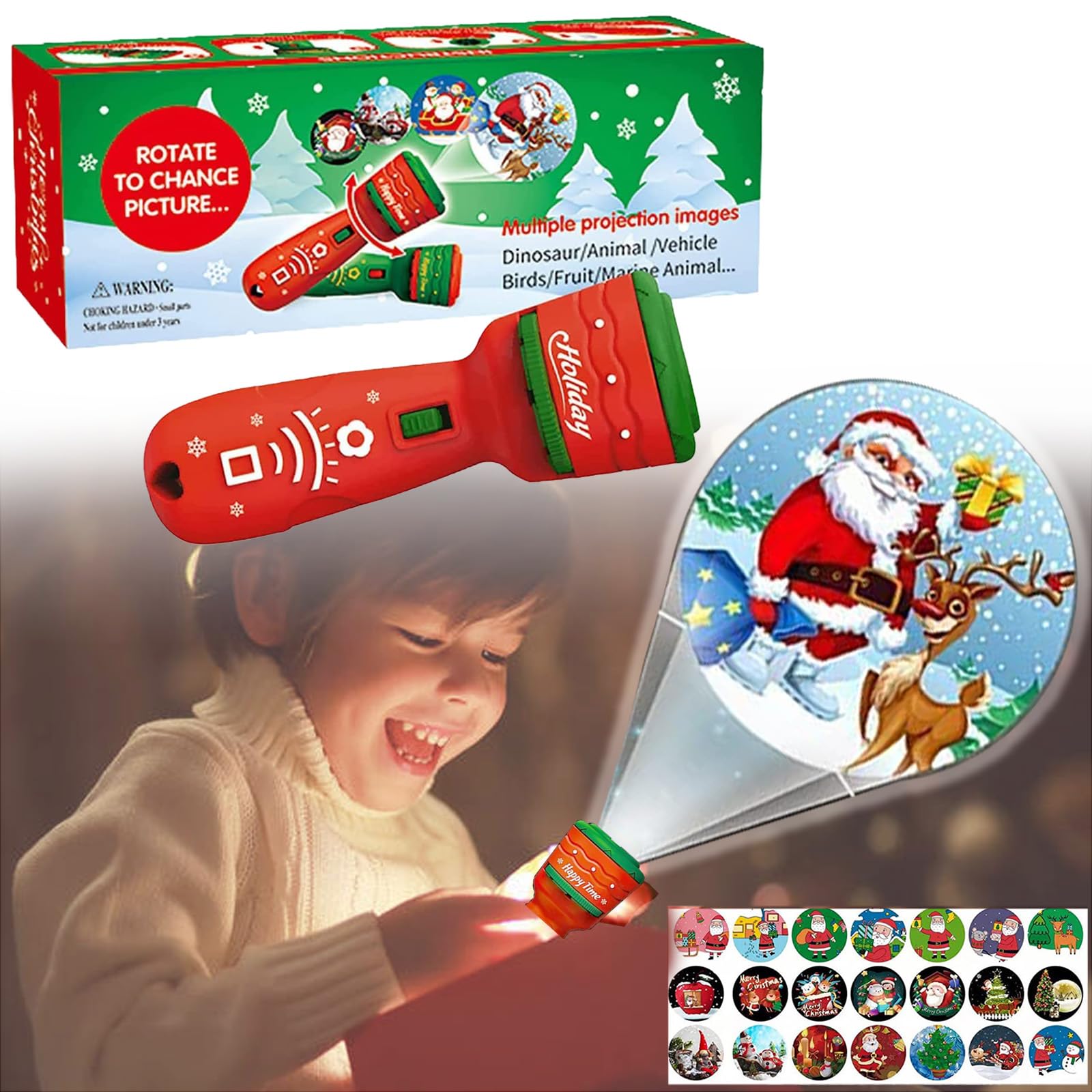 hvbcdxz Christmas Flashlight Projector for Kids, 24 Different Image Christmas Tree Santa Claus Christmas Image Projection Toys for Christm Home Birthday Party Light
