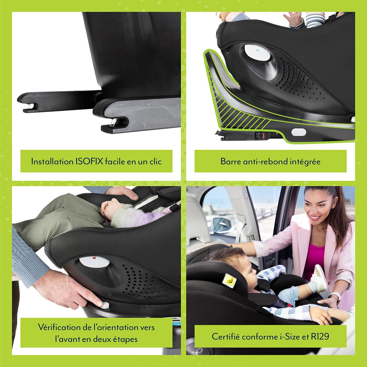 Graco Turn2Me i-Size DLX R129, siège-auto rotatif à 360° ISOFIX, de 40 à 105 cm (de la naissance jusqu'à environ 4 ans), harnais à 5 points et position allongée, barre anti-rebond, noir, Midnight