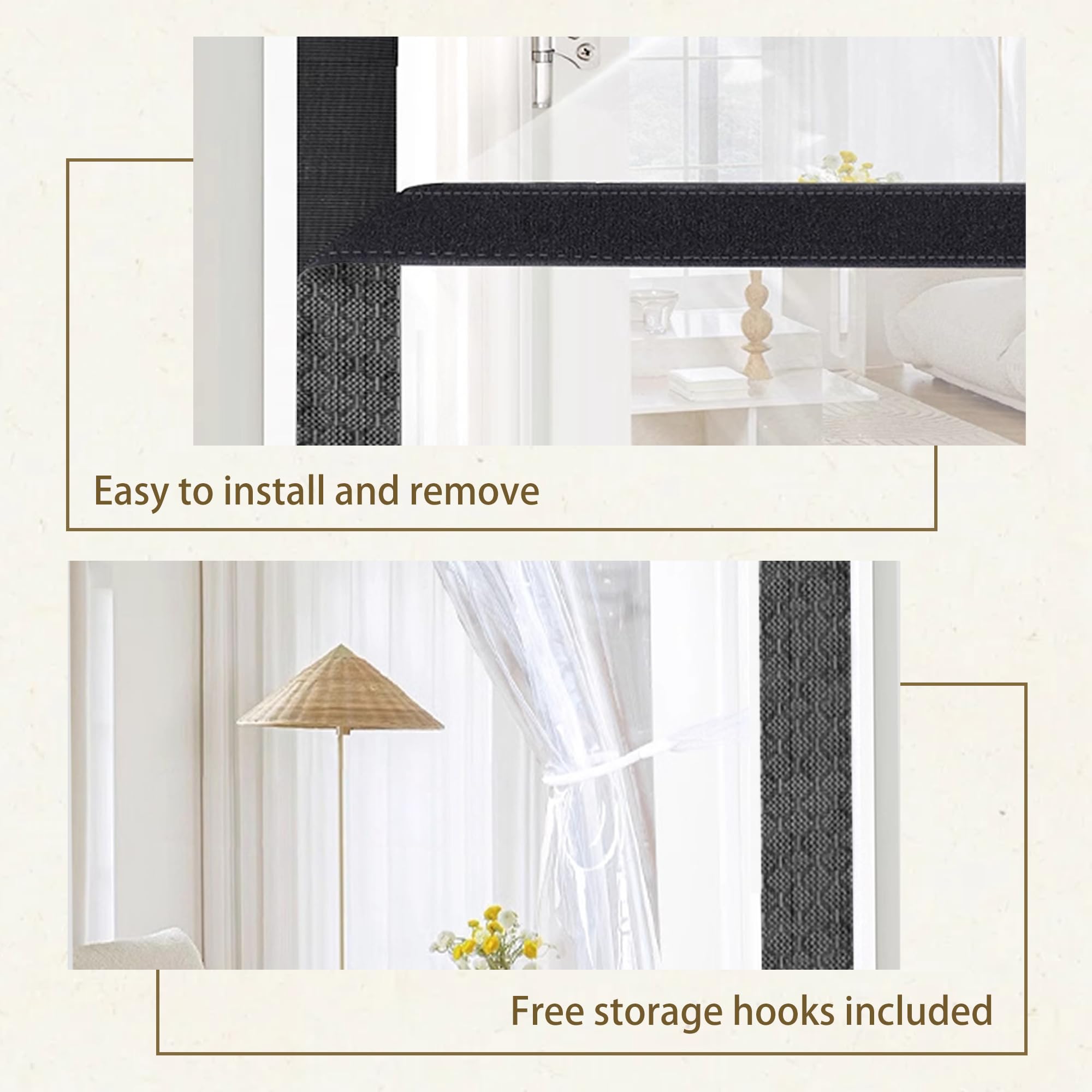Termico Tenda Magnetica 100 x 290 cm Contro Freddo Antivento Eva Tenda Termica Trasparente Chiusura Automatica per Porte Finestra D'Ingresso Cucina Soggiorno, Nero
