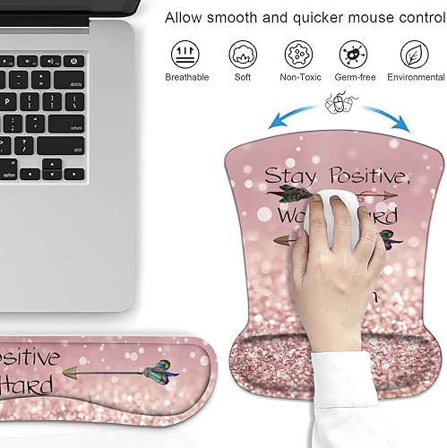 Miniatura 9 de Juego de almohadilla ergonómica para mouse y reposamuñecas para teclado con posavasos, base de poliuretano antideslizante, fácil de escribir y