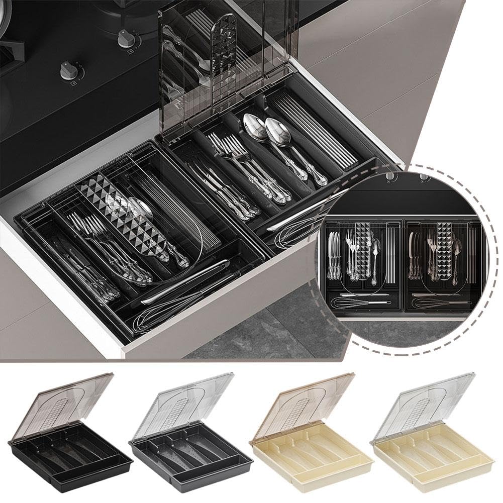 Organizer Per Posate In Plastica Con Coperchio - 3 Pezzi - Divisorio Per Cassetto Cucina E Utensili