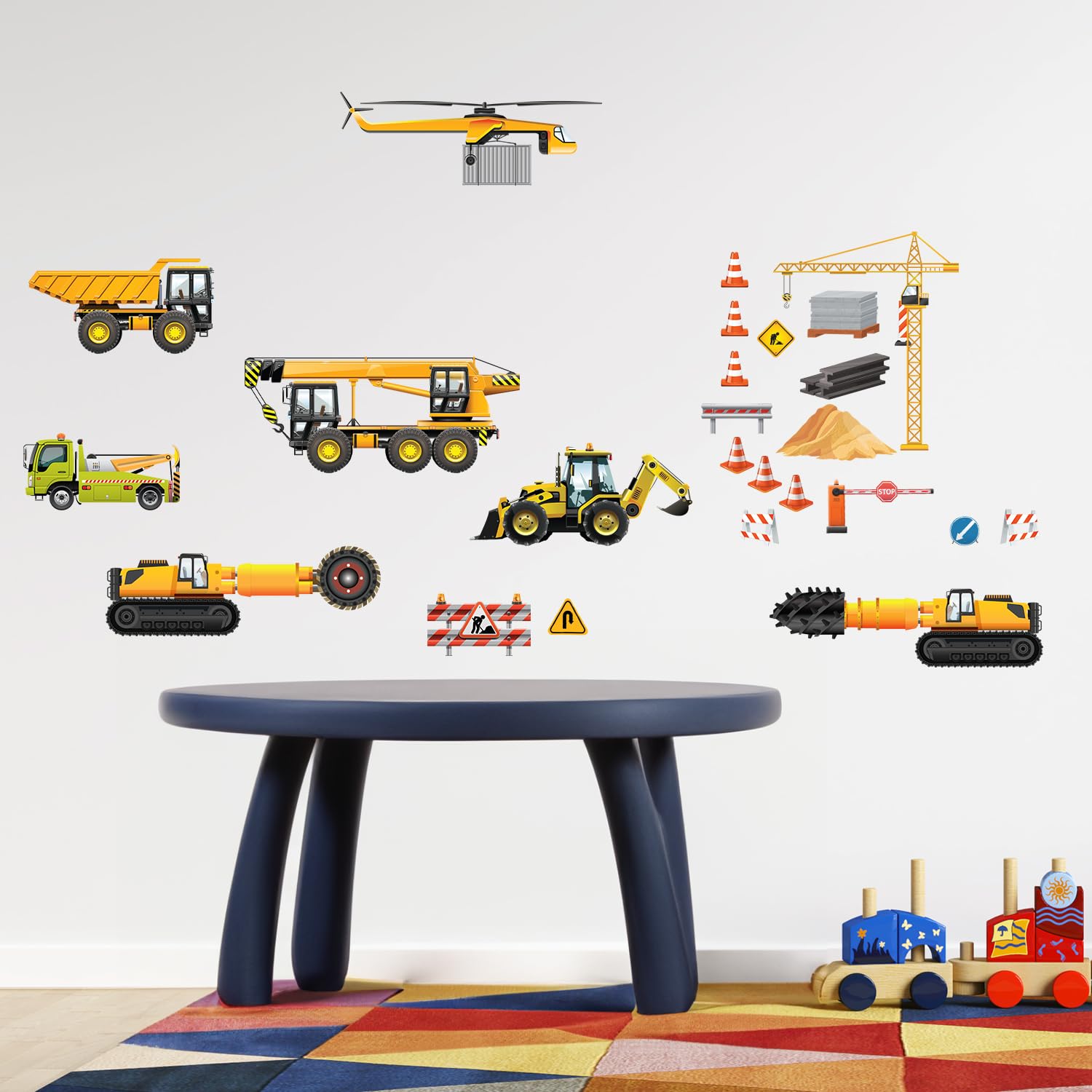 Adesivi Murali Per Bambini Con Escavatori E Trattori - 6 Fogli Pretagliati 20x30 Cm - Decorazione Cameretta E Soggiorno