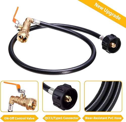 Miniatura 2 de Nueva Manguera Adaptador de Recambio de Propano de 36 Pulgadas con Válvula de Control de EncendidoApagado para Tanque de Gas de Propano de 1 Libra,