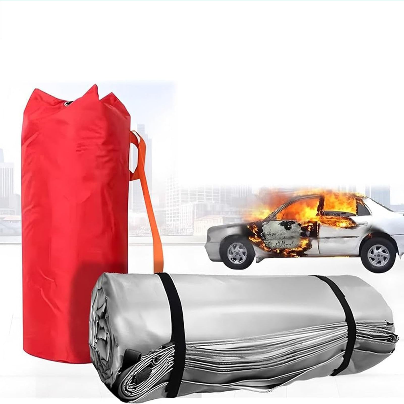 Manta ignífuga para automóviles, Manta extintora de Emergencia Accidentes en vehículos eléctricos o Combustible, supresión Incendios y Calor Incluye Bolsa Almacenamiento(3mx4m)