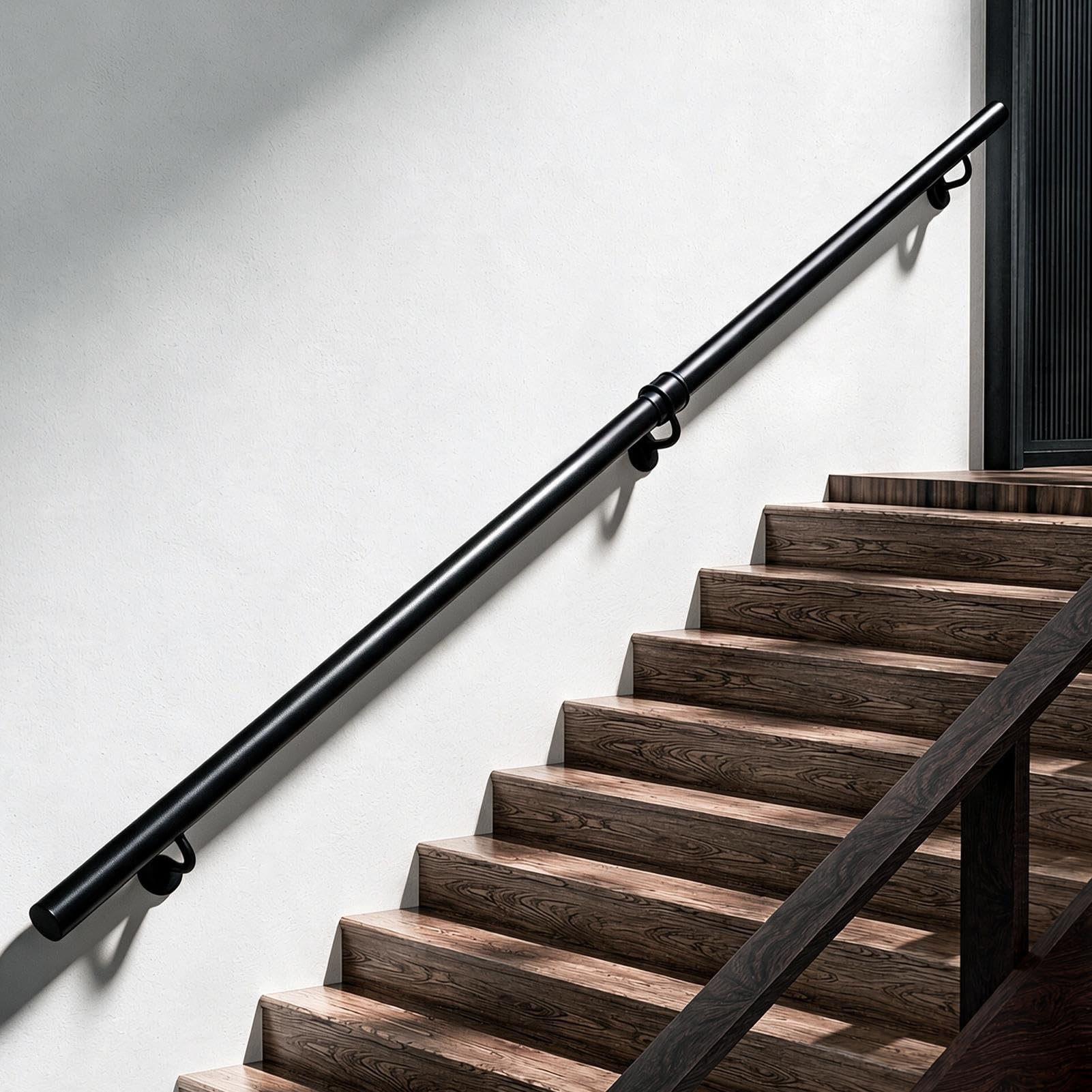 Corrimano neri 4FT 6FT 8FT 12FT 14FT 16FT per pareti mattoni o legno, ringhiere per scale industriali in metallo, maniglione sicurezza per scale strette(280cm)