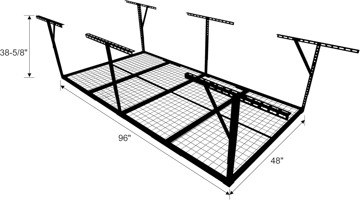 4x8ft Overhead Storage Rack, Heavy Duty Metal Ceiling Storage Rack, 22'' 40" Adjustable Ceiling Drop Down, 600 lb. Loading Weight Capacity, Black Color