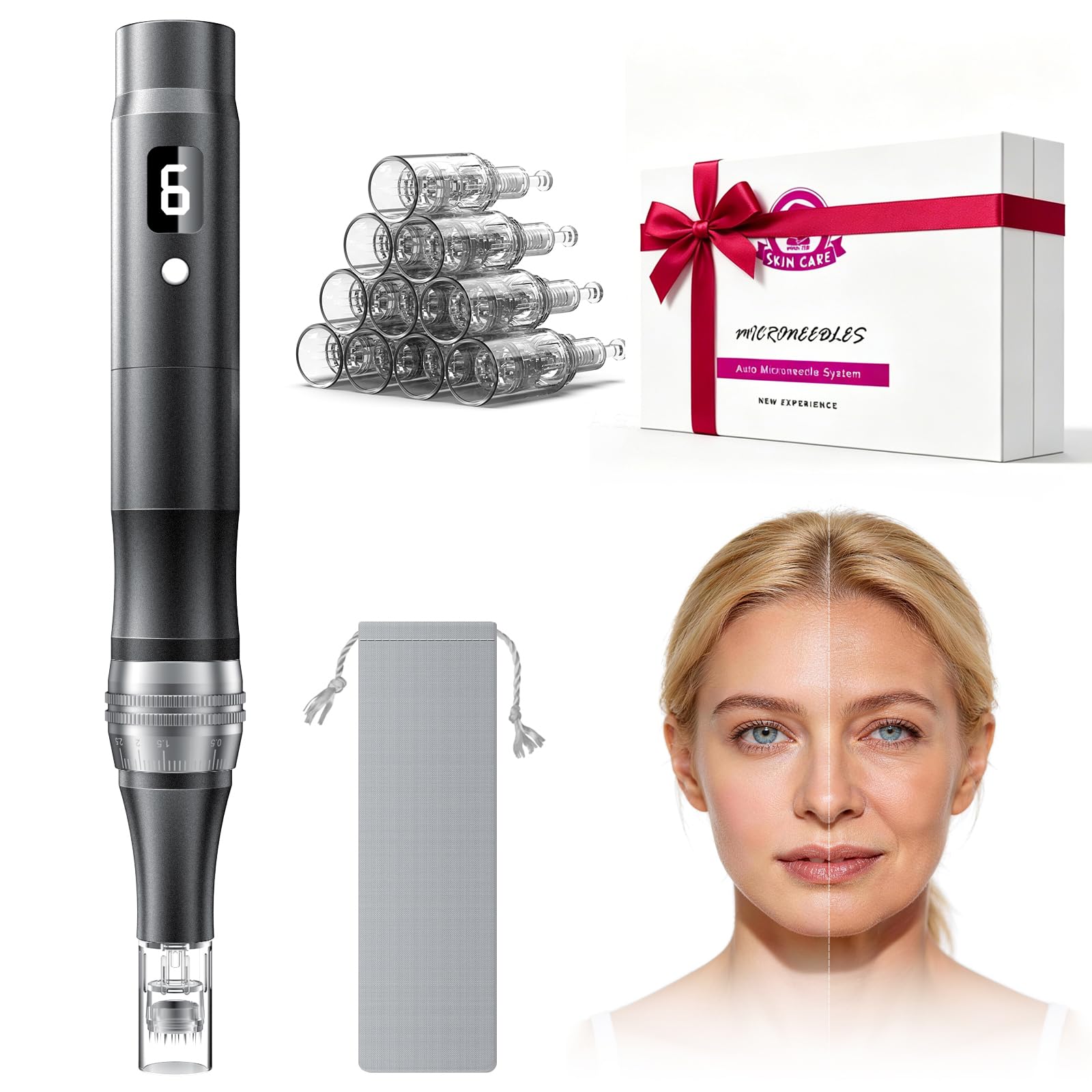 Rechargeable Microneedling Pen – Microneedle Derma Roller Pen for Women and Men Home Use-0.25MM Black