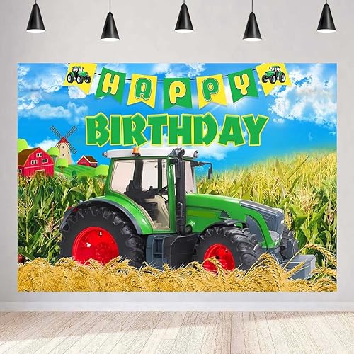 Telón de fondo de tractor de granja para fiesta de cumpleaños, fondos de cultivos verdes, para niños, fiesta de cumpleaños, mesa de postre (9 x 6 disponible en Yaxa Peru
