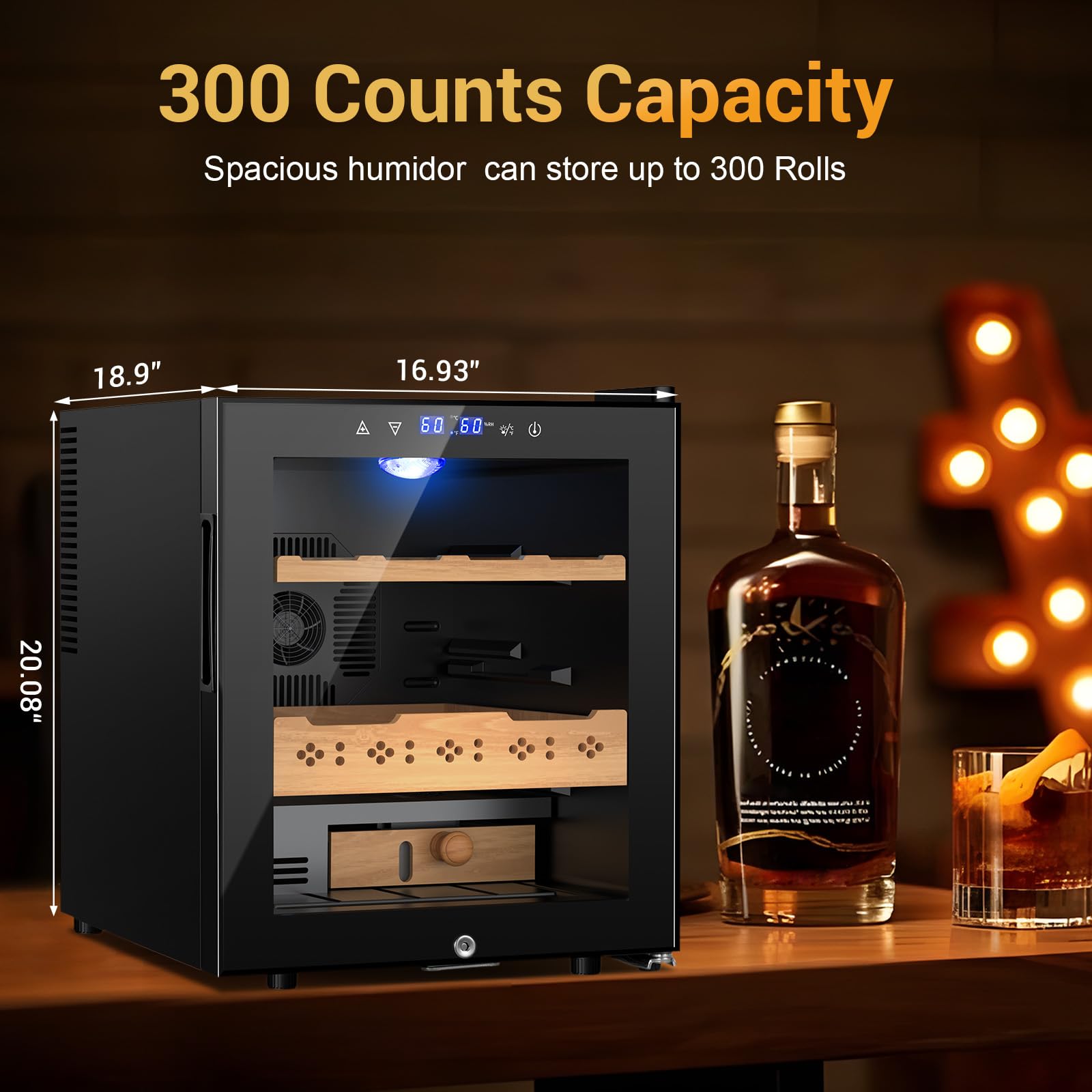 Velieta 50L Electric Humidor, 300 Counts Large Capacity,Thermostatic Electric Cooler Cabinet with Digital LED Screen, Safety Lock,Smart Humidity & Temp Control on Fridge.com
