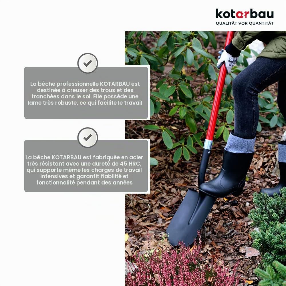 KOTARBAU® Bêche de jardinier 115 cm avec manche en fibre de verre pour travaux de jardinage et transplantation