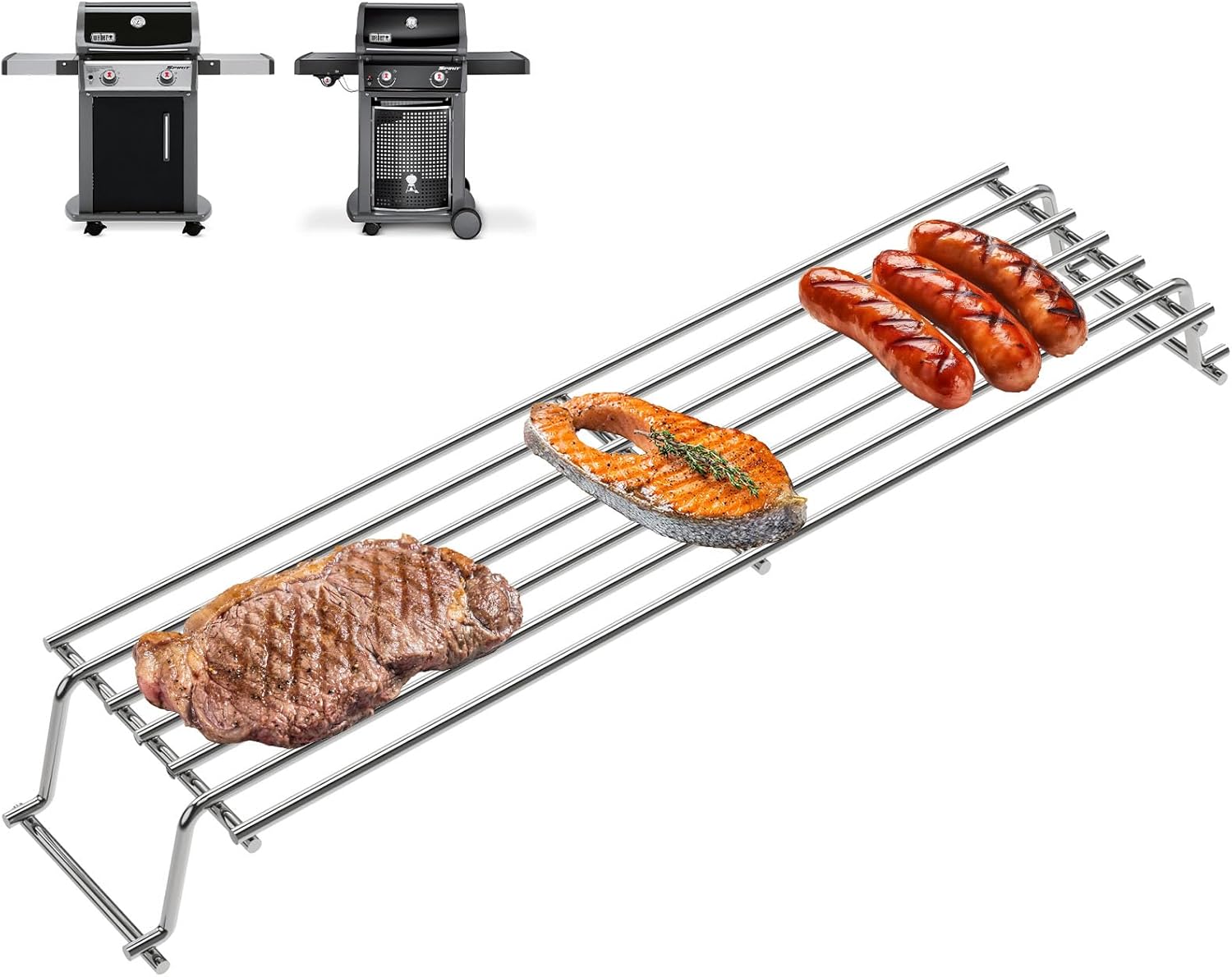 DcYourHome Grill Warming Rack 69866 for Weber Spirit E210 E220 S210 S220 Parts Spirit I & GS4 II 200 Series with Front Control Knobs (2013+), 21.5 Inch Stainless Steel Grill Rack for Weber 67026( Brown)