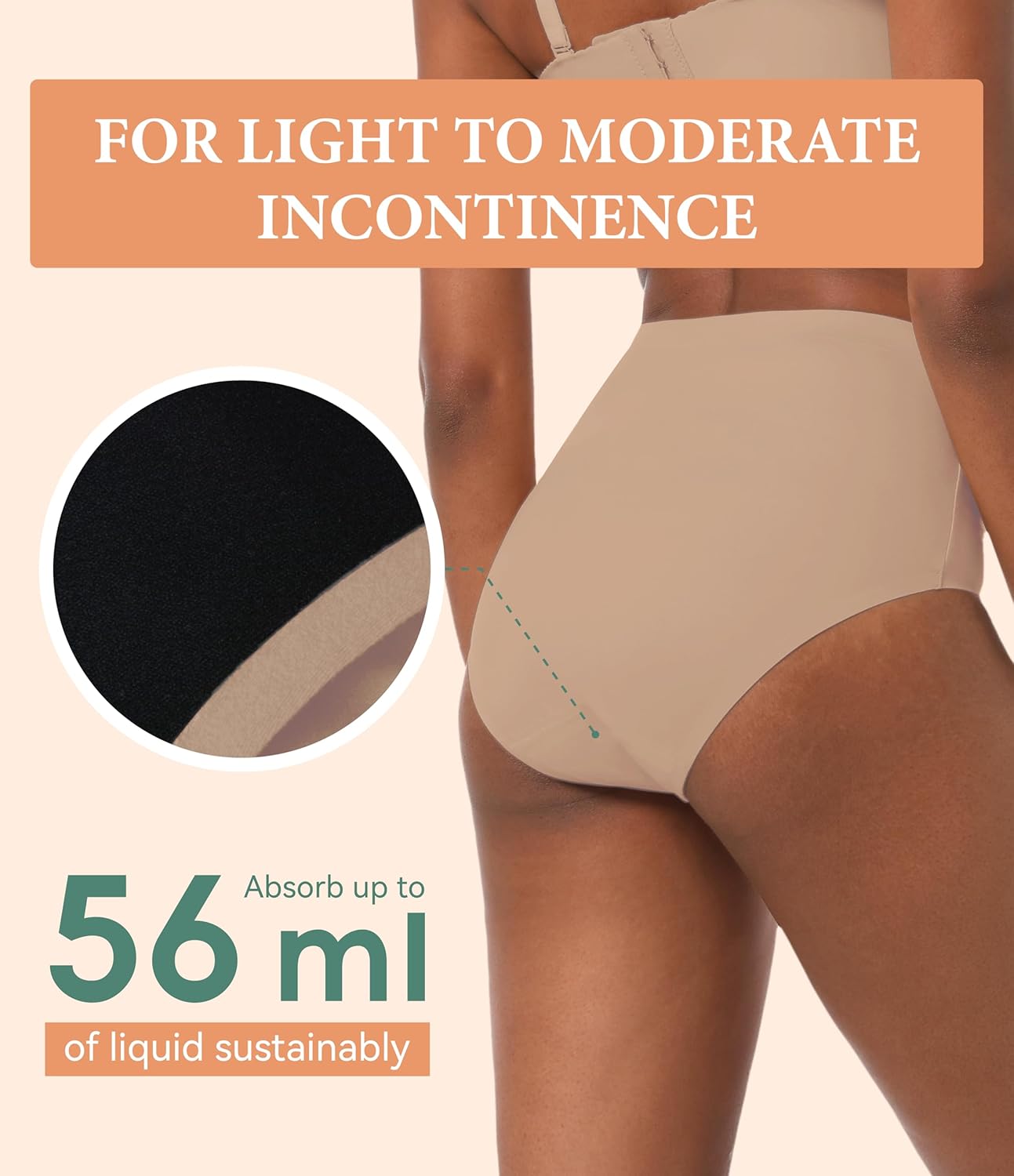 Adult Incontinence Protective Underwear for Women Washable Postpartum Leak Proof Panties 56 ml Absorbency 3 Pack (3 Brown, XL) - Image 2
