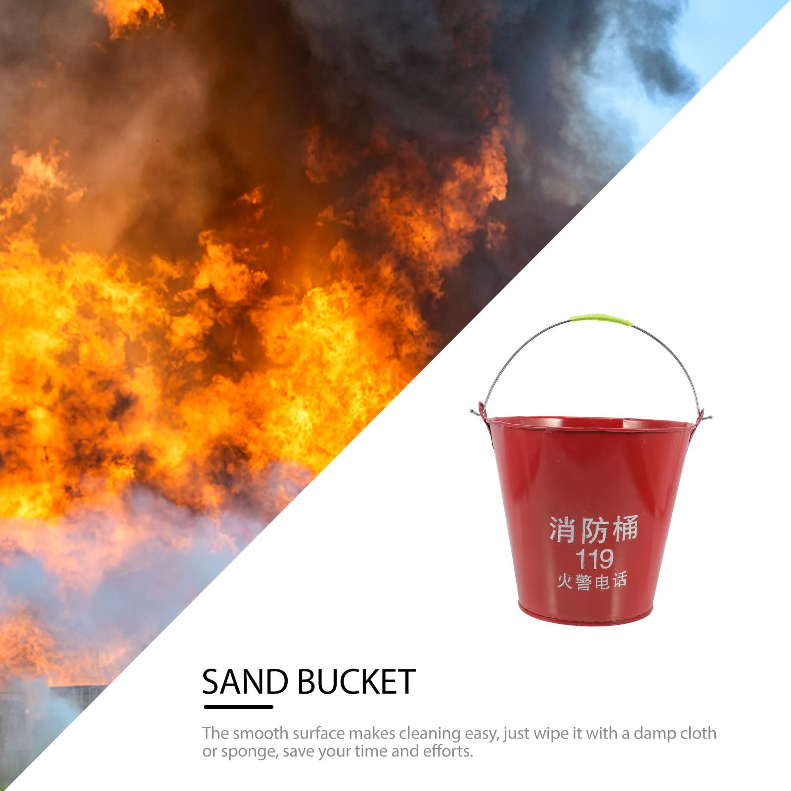 Seau à Sable Plusieurs Styles Couleur Aléatoire en Situation d'urgence Plusieurs Styles en Métal Rouge Léger et Facile à Nettoyer Poignée Portative pour Stockage d'eau et Sable
