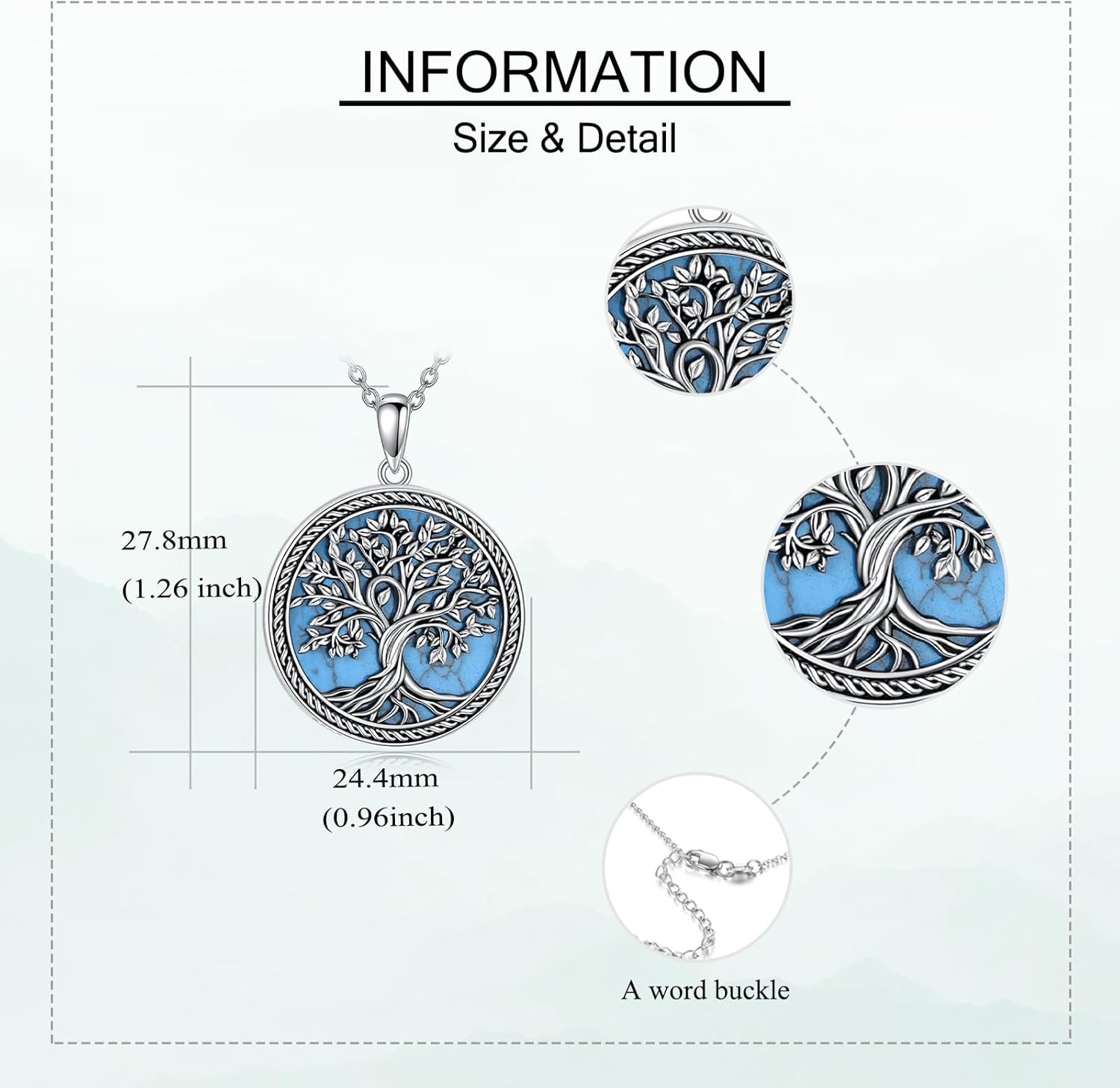 Tree Of Life Necklace S925 Sterling Silver Genuine Turquoise Tree Of Life Pendant Necklaces Vintage Natural Turquoise Family Tree Jewelry Gifts For Women Female - Image 4