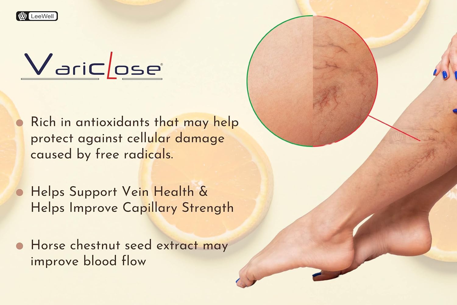Variclose® Ayurvedic Varicose Veins Cream for Spider Veins, Varicocele, External Piles, Enlarged Swollen Vessels micro Circulation | Multi Functional Venous Insufficiency Health Aid Gel Base - 50 Grams (LeewellPharma) 4