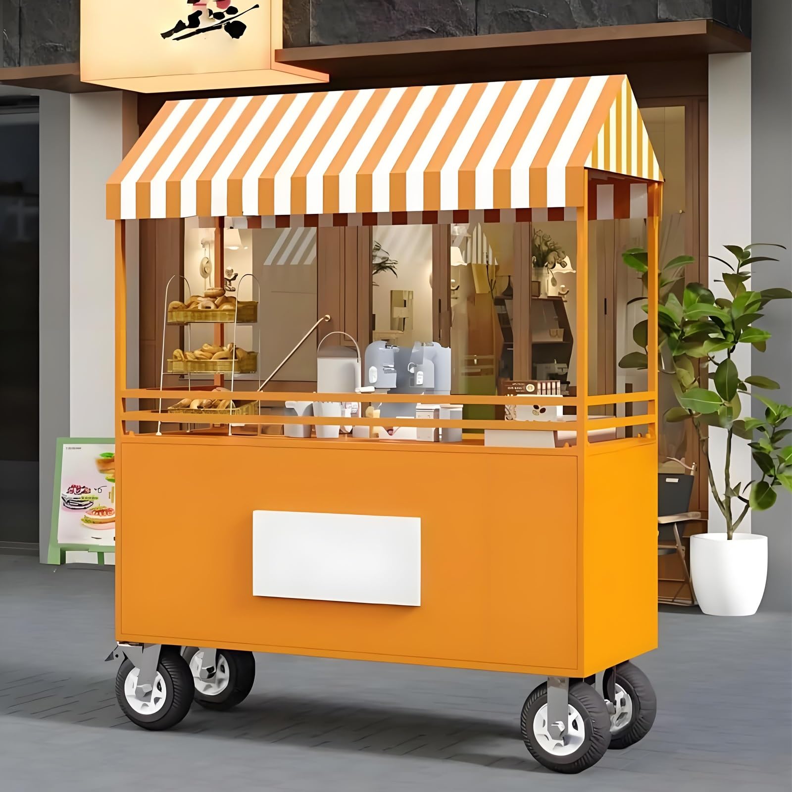 Carro de quiosco con dosel para vender alimentos para helados, aperitivos y juguetes, soporte de exhibición de 120 cm para eventos y mercados de comida callejera