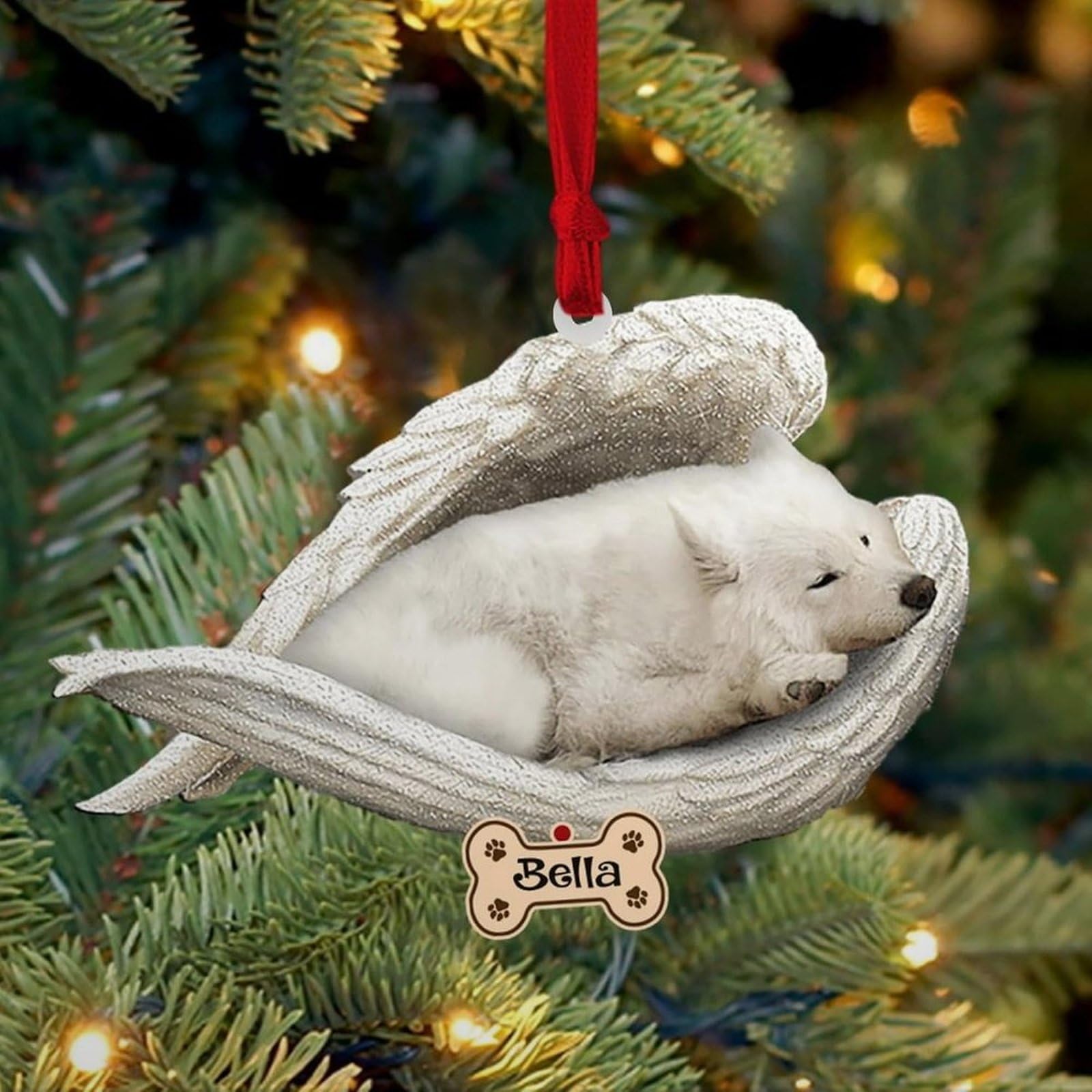 Luckluccy Samoyed Personalized Ornament,Custom Dog Ornament With Angel Wing,Dog Christmas Ornaments