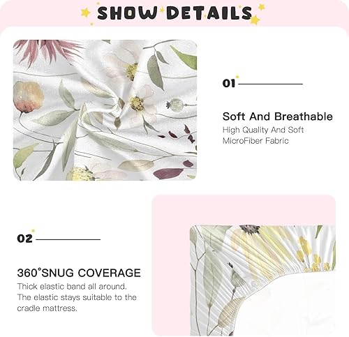 Miniatura 5 de Kigai Fitted Crib Sheet for Boys & Girls Watercolor Flowers Soft Breathable Unisex Baby Sheets for Standard Crib and Toddler Mattresses 39 x 27 in