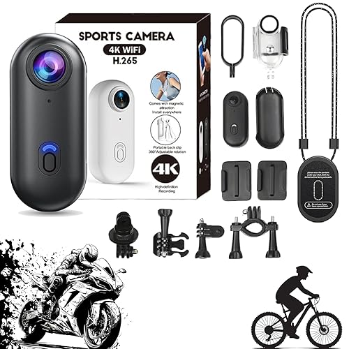 cetzork Treklon 4s 4k Mini Handsfree Bodycam, Treklon POV Camera, Mini Wearable Body Adventure Action Cameras, HD 1080p Thumb Necklace Camera with Audio and Video (1080P - Black) - 1080P - Black