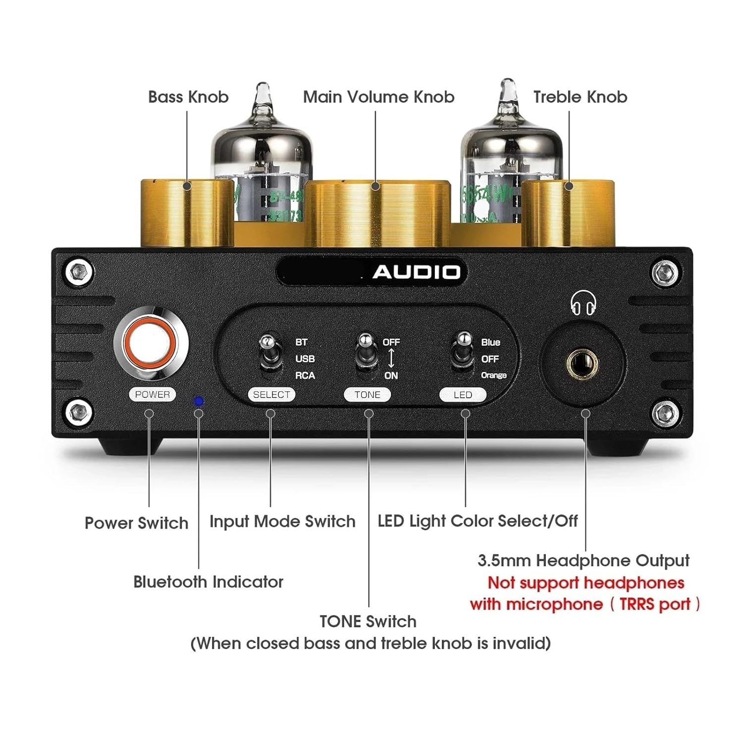 HiFi 5.0 JAN 5654 Tube Preamplifier Bass Preamplifier Stereo Audio Headphone Amplifier USB DAC APTX