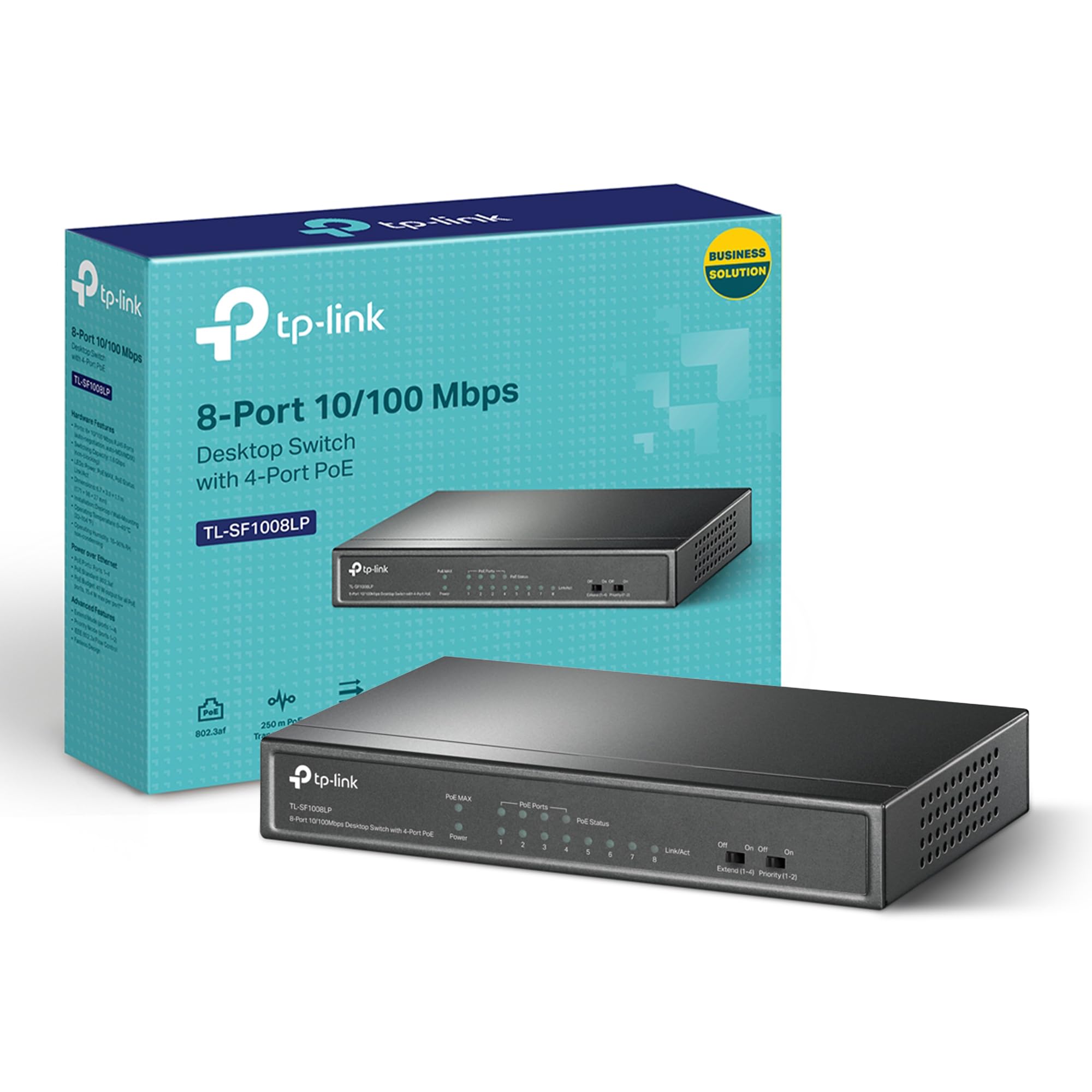 TP-Link TL-SF1008LP - Switch desktop a 8 porte, 10/100 Mbps, con 4 porte PoE, Plug and Play, alloggiamento in metallo
