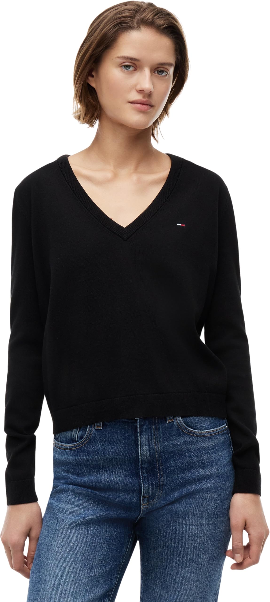 Tommy Jeans Women's Tjw Essential Vneck Sweater Ext Dw0Dw19888 Pullover, Black (Black), XS