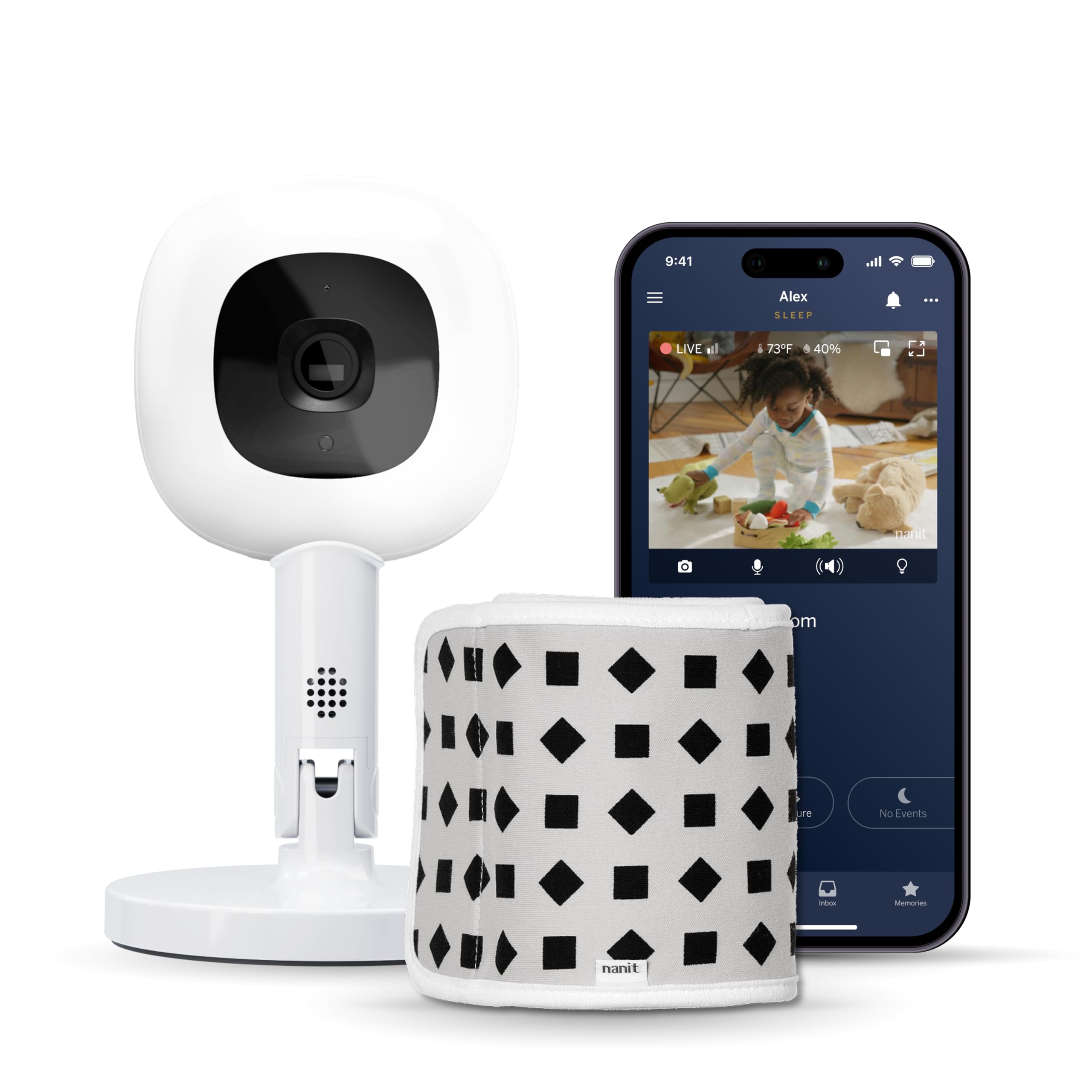 Nanit Moniteur de bébé Intelligent Pro HD 1080p et Support Flex Duo, écran divisé et Fonction Zone d'alerte, Comprend Un Petit Bandeau respiratoire, Blanc