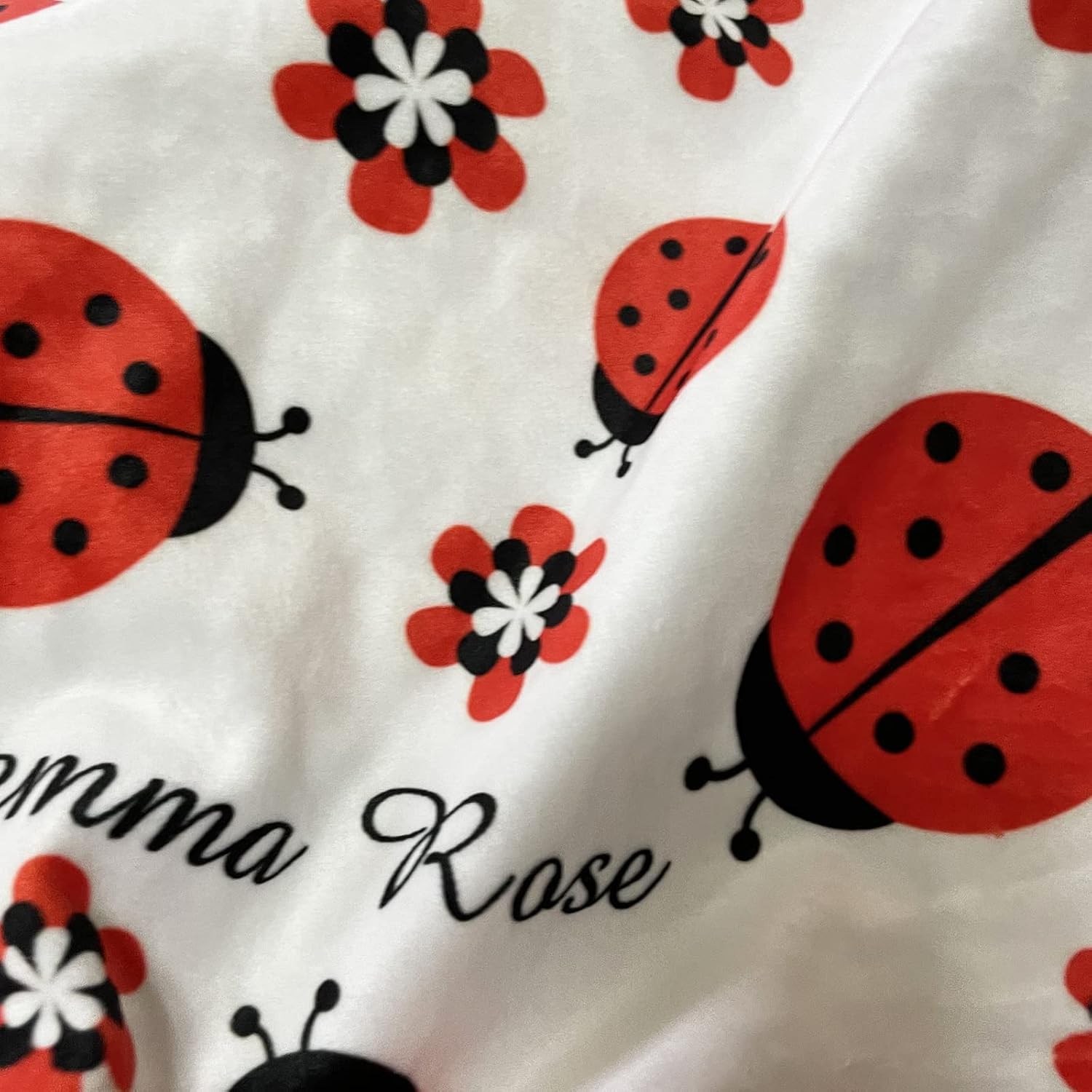 Cute Ladybugs Baby Blankets Personalized with Name, Custom Soft Minky Red Lady Ladybird Blankets for Girls Boys Kids - Soft Plush Toddler Baby Newborn Blanket, Birthday Gift