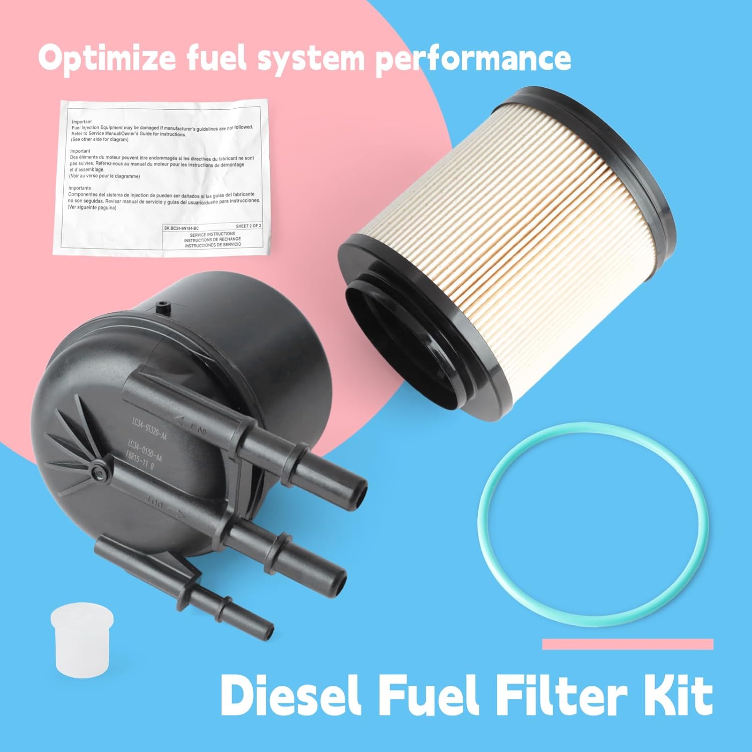 FD4626 Fuel Filter Kit Compatible with Ford F650 F750 6.7L Diesel 2017 2018 2019 2020 2021 2022 Part Replace FD4637 HC4Z-9N184-B HC4Z9N184A FD-4637 PF46172
