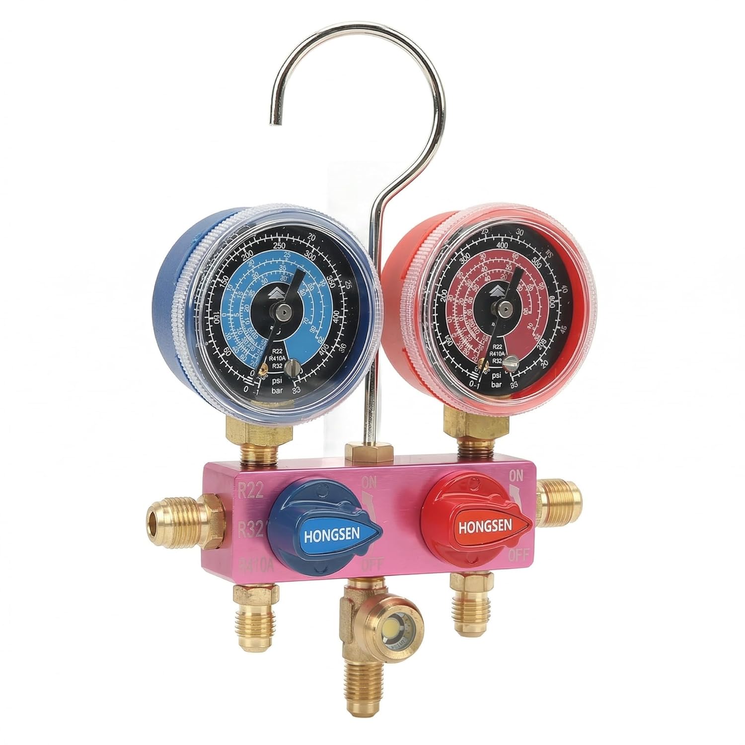 R32 Refrigerant Gauges, Air Conditioning Gauges Diagnostic Manifold Mini G1/4 Metal Knob Air Conditioning Tool for R22 R32 R410A Refrigerant