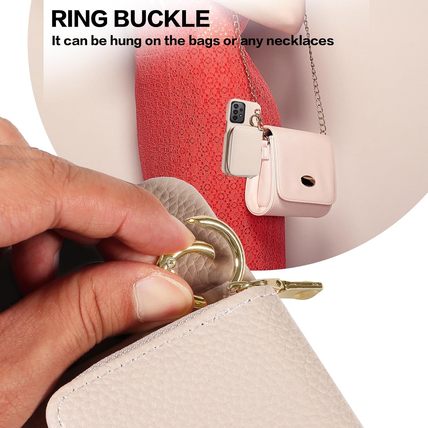 Wallet Case for Samsung Galaxy A53 5G with Shoulder Strap Ring Buckle, PU Leather Zipper Flip Organ Purse, Card Holder Stand Full Body Cell Phone Cover for A 53 G5 53A SM A536U 6.5" 2022 White