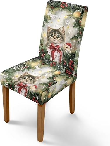 Miniatura 55 de Rnyleeg Juego de 1 fundas de asiento de Feliz Navidad para sillas de comedor, fundas elásticas suaves y cómodas para sillas de comedor con estampado