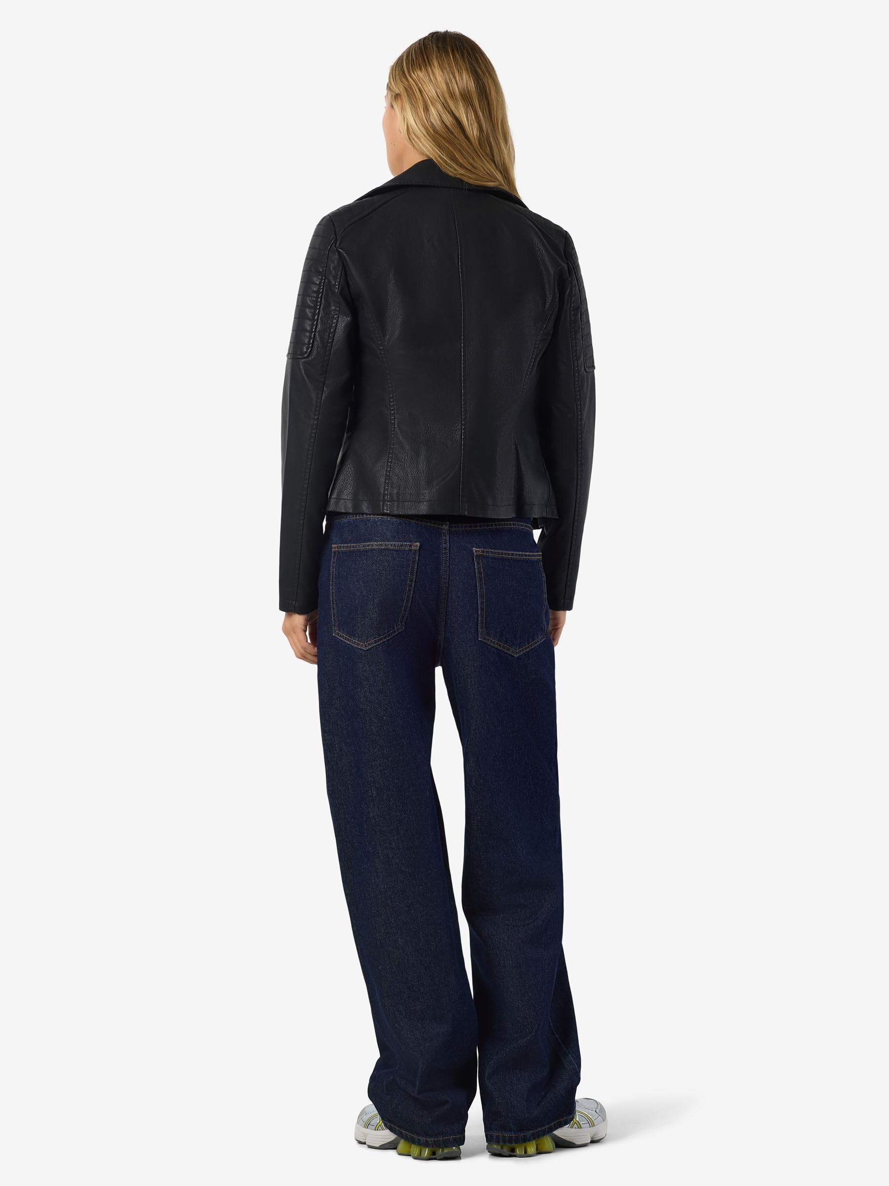 NOISY MAY Veste en Simili Cuir pour Femme Veste de Motard Veste de Transition Manches Longues Chemise Veste en PU NMREBEL