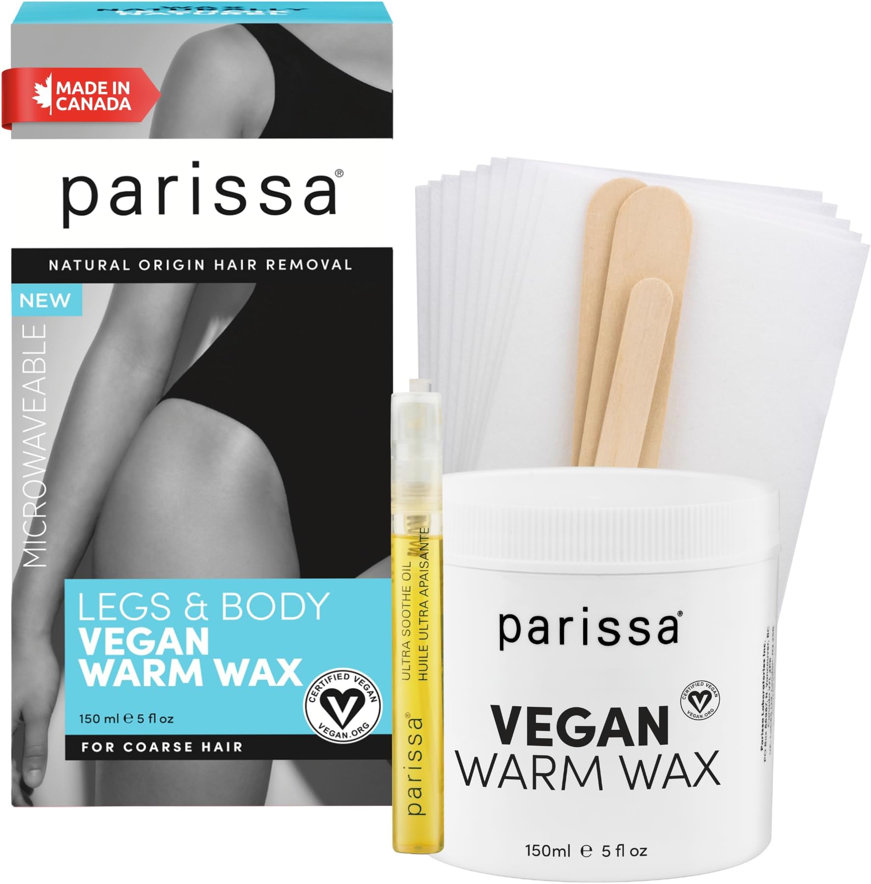 Microwavable Waxing Kit for Women – Warm Wax for Hair Removal on Legs, Bikini, Underarms & Body | Pulls Coarse, Stubborn Hair from the Root | Vegan, Made in Canada | 5 fl oz (150 ml)