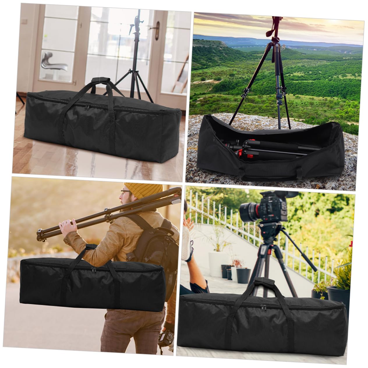 Borsa per Treppiede 2 Pezzi Oxford Nera Doppia Cerniera | Richiudibile e Portatile, Capienza Ampia, per Viaggio, Formato Pieghevole, Impugnatura Manuale