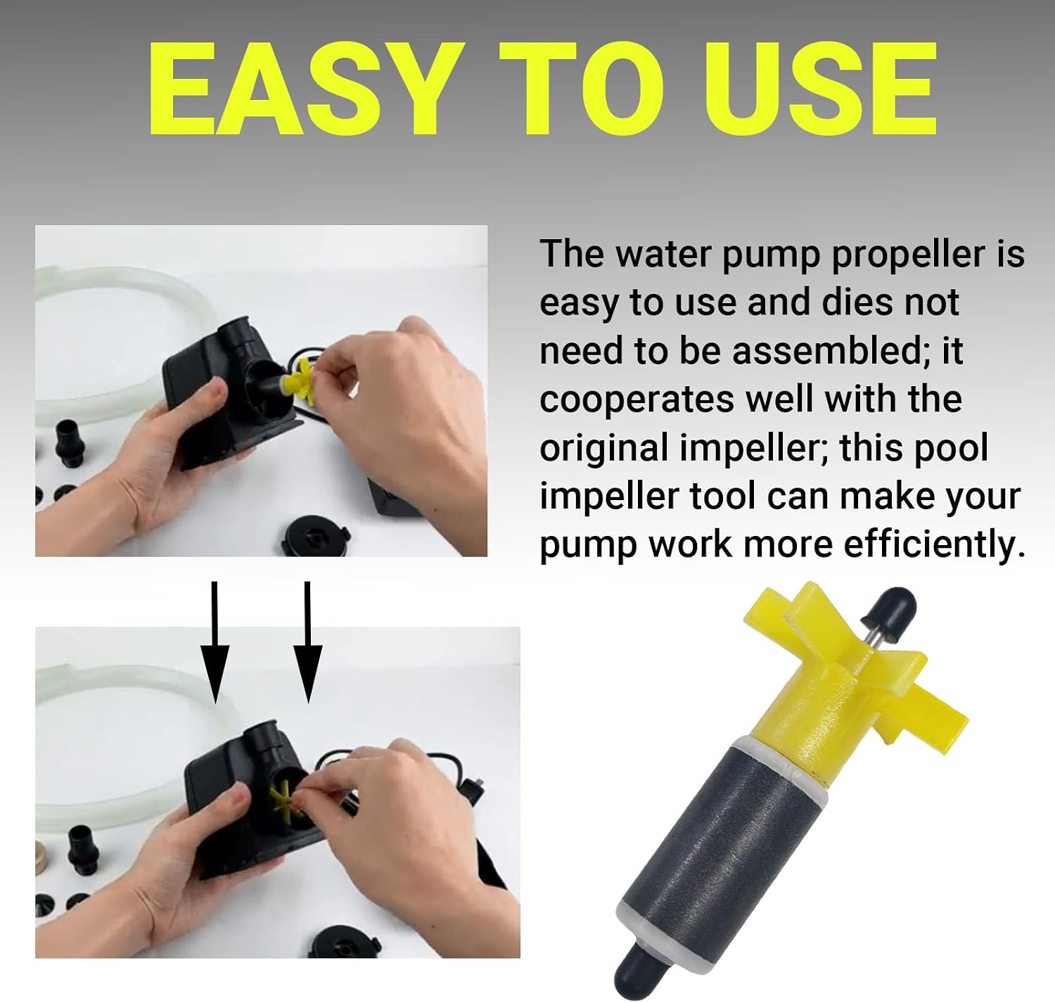 16mm Yellow Submersible Pump Rotor with 2 Stainless Steel Shafts, 6-Blade Aquarium Pump Impeller image 5