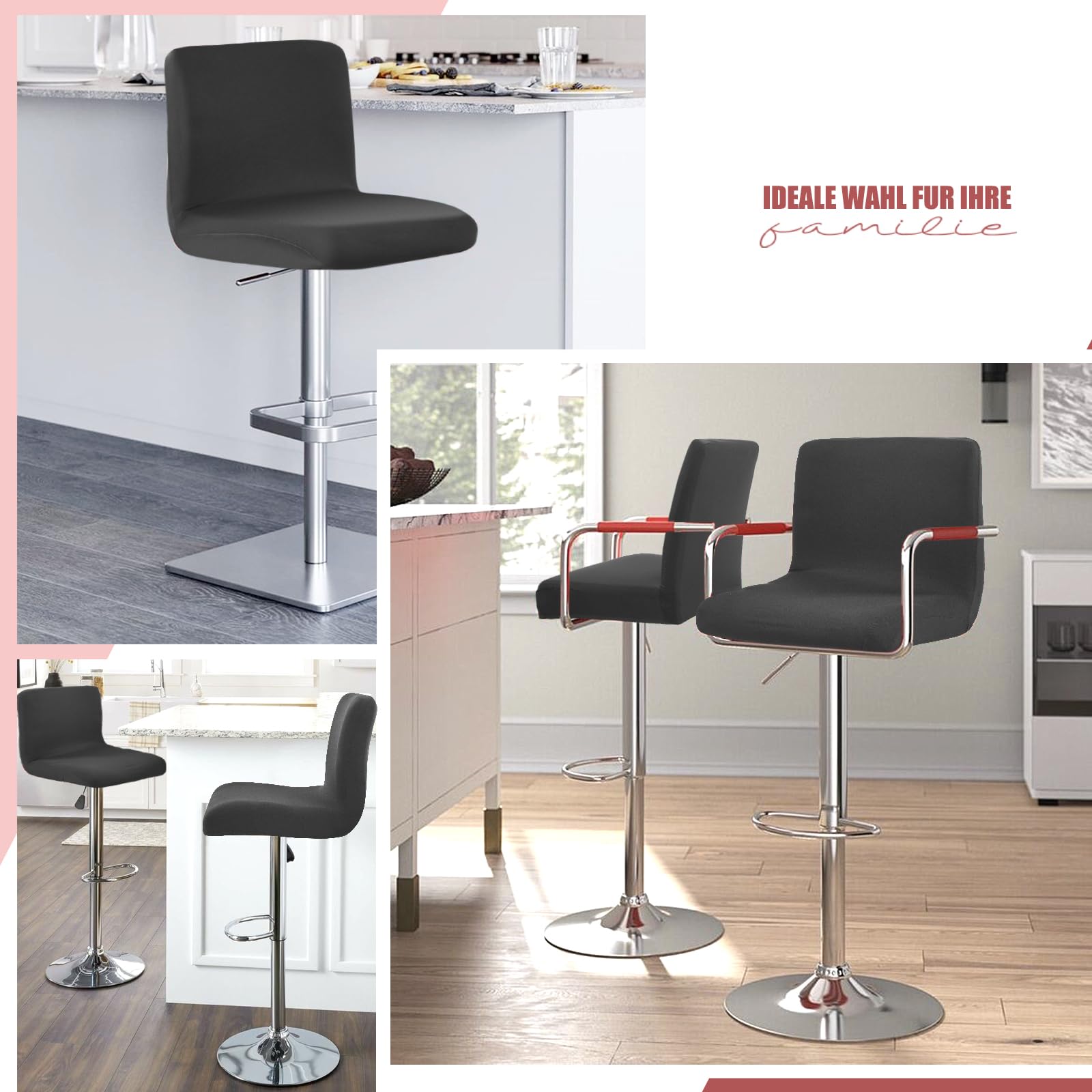 Coprisgabello Da Bar Elasticizzato - Set 4 Pezzi Nero - Fodera Rimovibile Per Sgabelli Alti - Per Casa, Pub, Ristorante - Foto 13