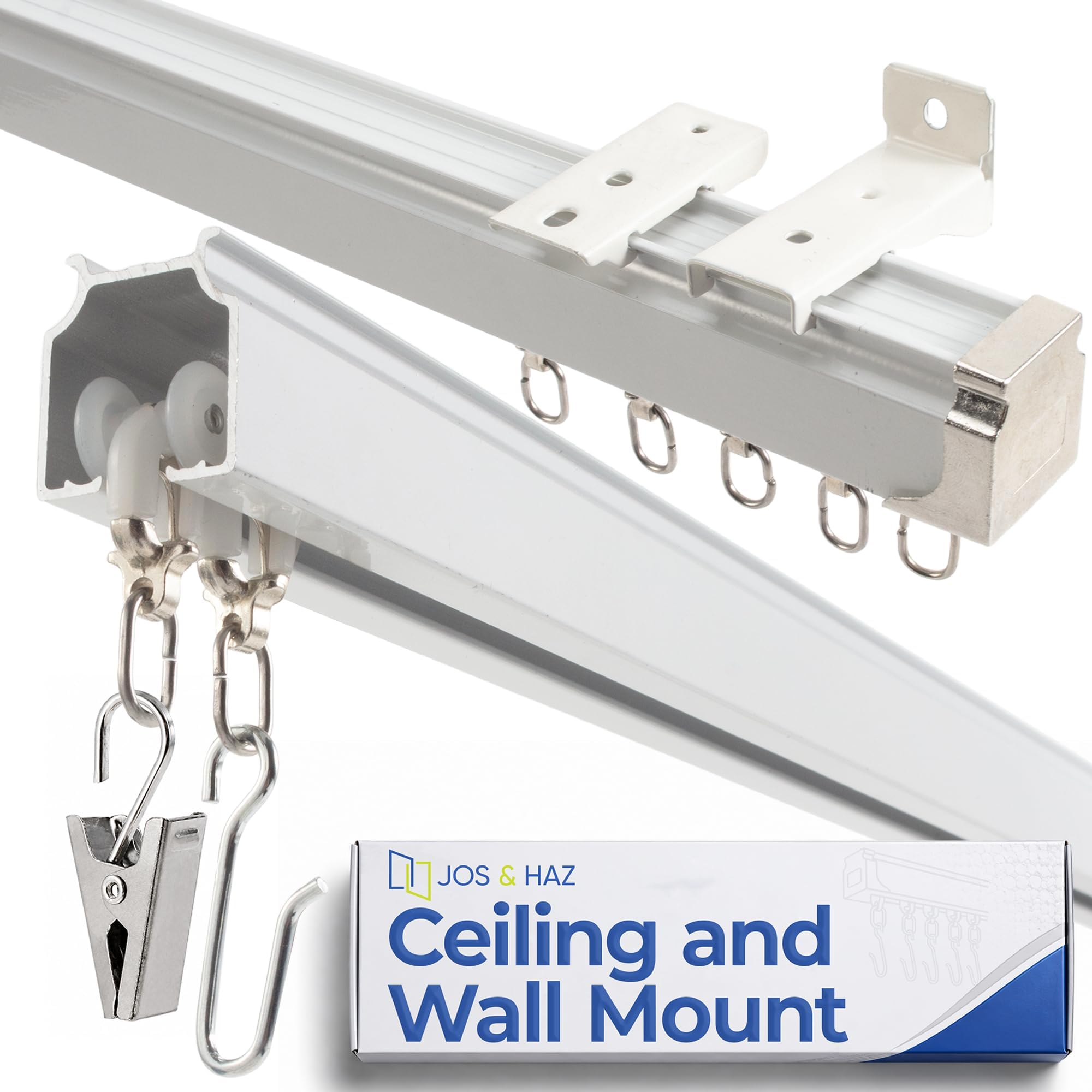 Jos & Haz Ceiling Curtain Track 13.1ft, Aluminum Curtain Track Wall Mount | Heavy Duty Curtain Track Ceiling Mount with Mounting Hardware for Room Dividers, Bedrooms, & Indoor/Outdoor Friendly