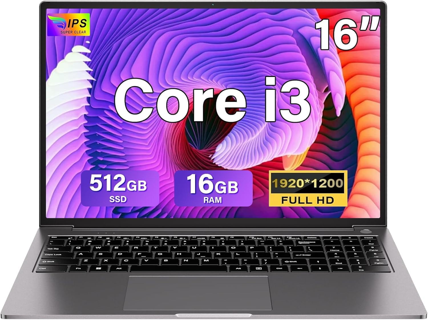 PC Portatile Gaming 16GB RAM 512GB 1TB SSD Espansione Core i3 (fino a 3,2Ghz) Notebook 16 Pollici Computer Portatile 1920 * 1200 IPS UHD Tipo C 5G WiFi con mouse & adesivi per tastiera Italiana-Grigio