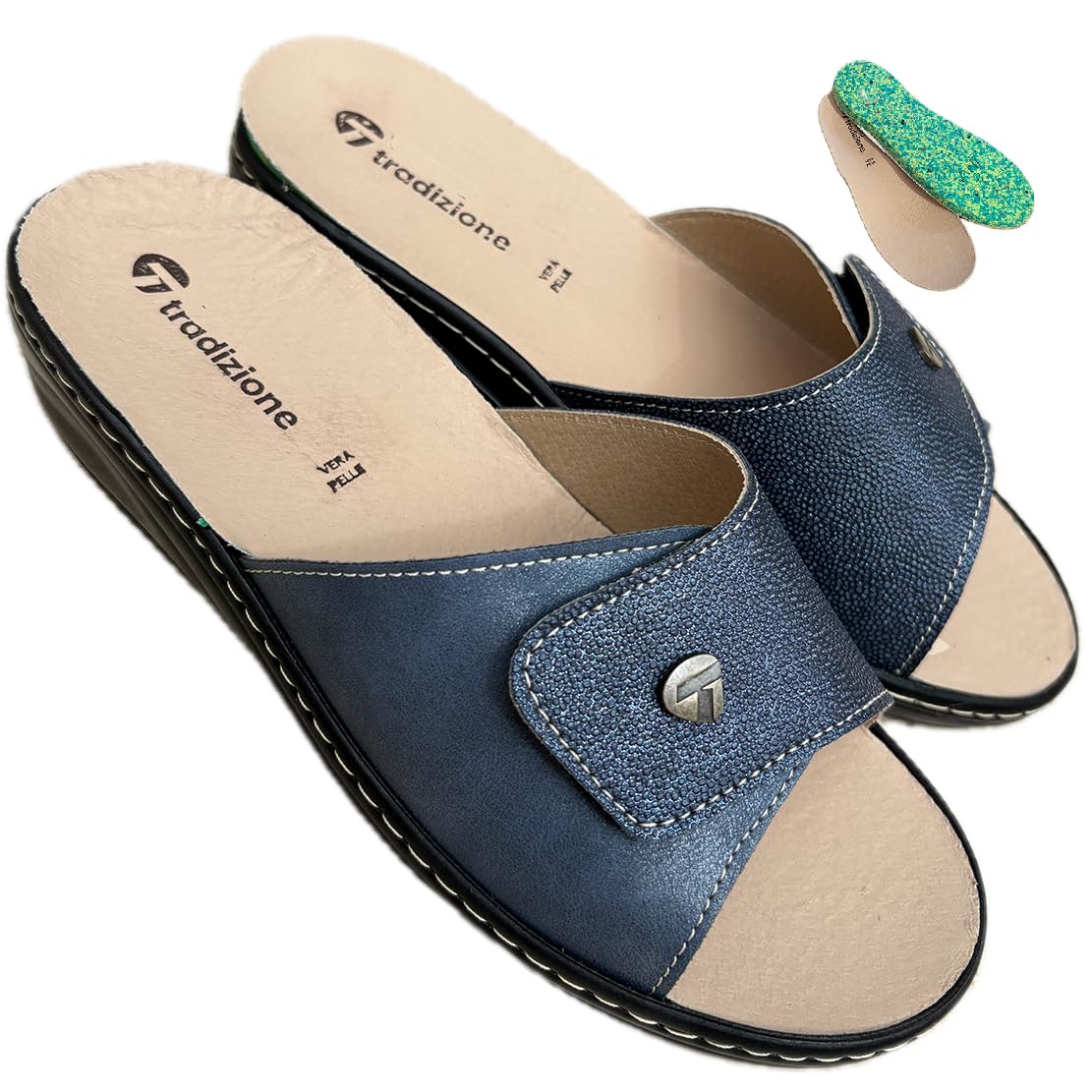 Chanclas sanitarias mujer de empeine ecopiel brillante Melany cómodas plantilla extraíble recubierta piel auténtica