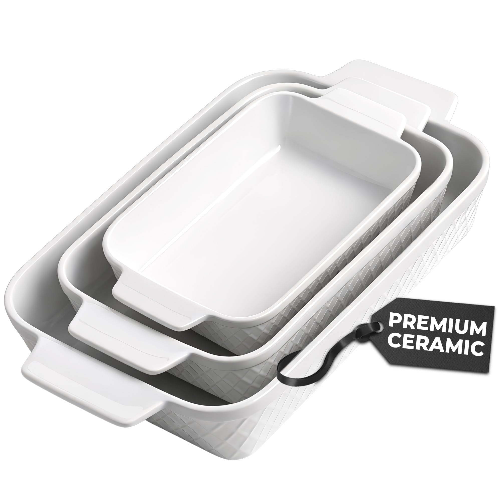 Casserole Dish Set of 3 / Ceramic Rectangular Baking Pan, 3-Piece Stackable Bakeware Sets, 850 ml, 1650 ml, 2900 ml - Dishwasher and Oven Safe - Palmanova Collection
