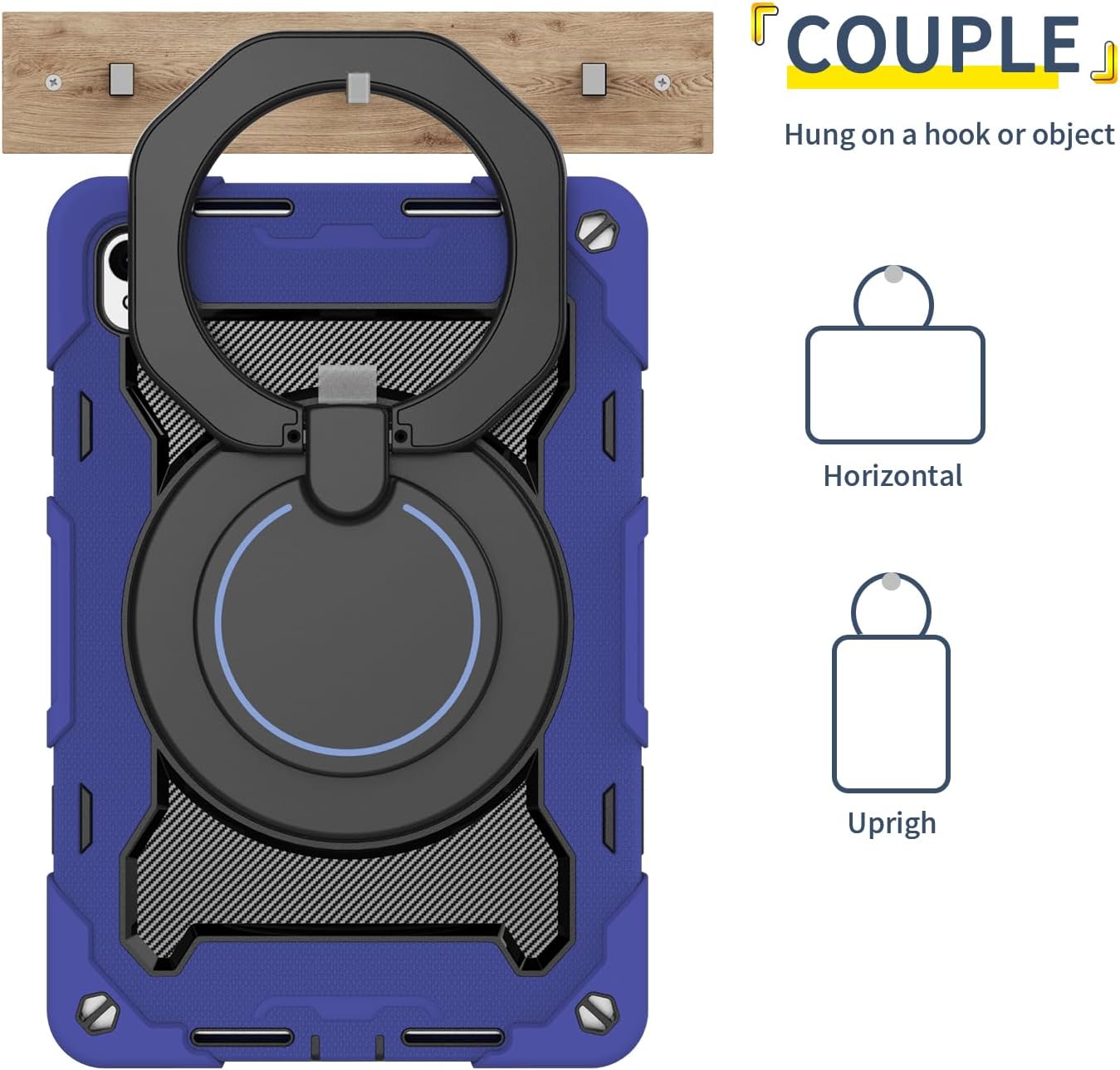 Case for Huawei Matepad SE 11 inch 2024 Case Heavy Duty Full-Body Shockproof Case, PC + Silicone 3-Layers Protective Cover with 360° Rotating Ring Stand & Shoulder Strap (Durk Blue)