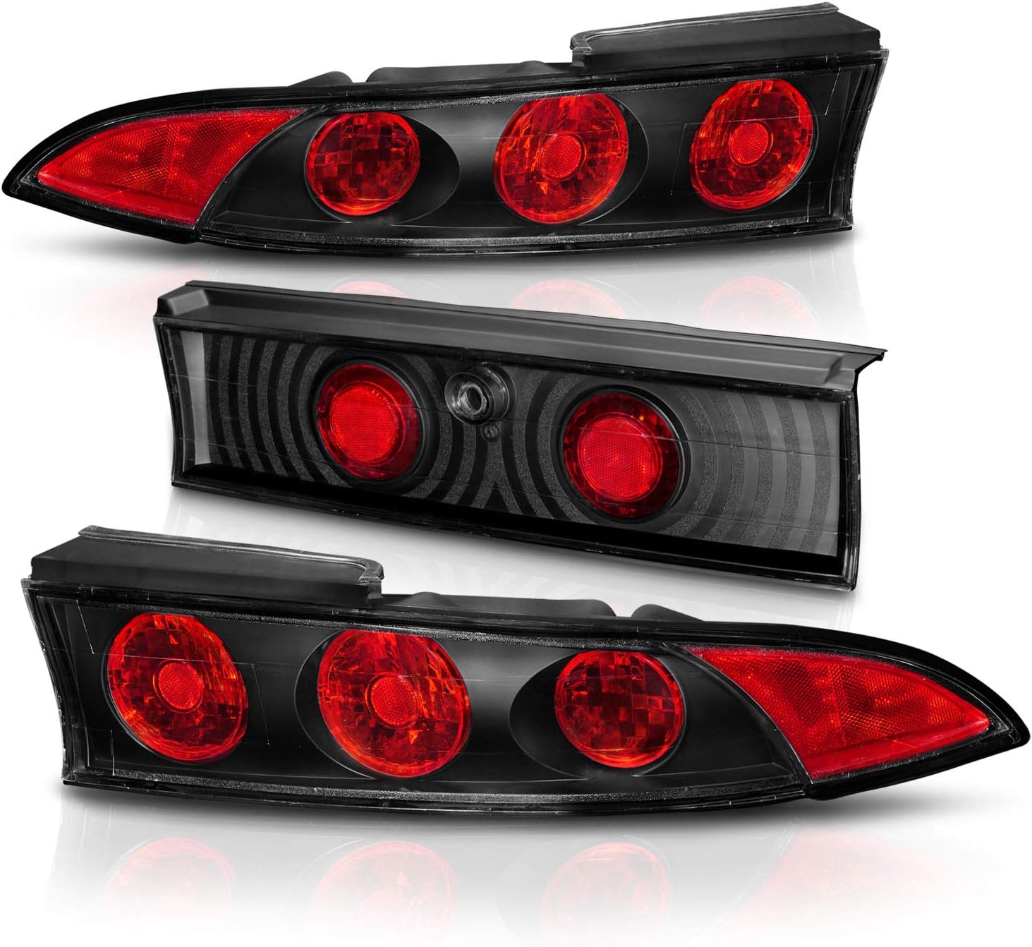 AmeriLite Rear Brake Taillights 3Pcs G2 Black For Mitsubishi Eclipse - Passenger and Driver Side