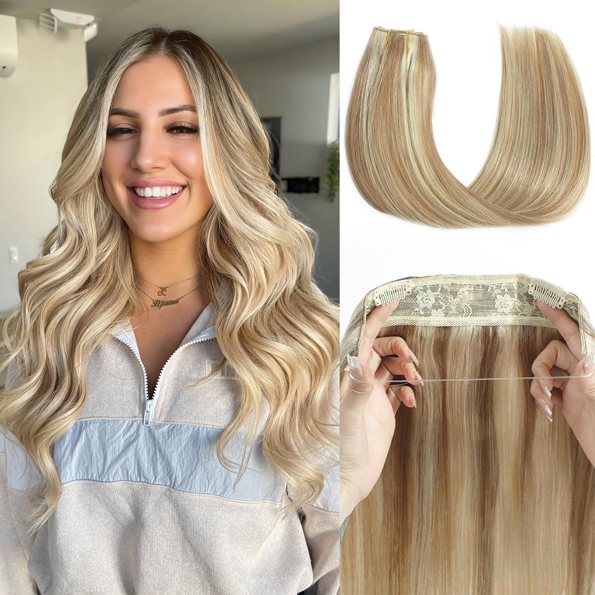 New 12 inch Golden Blonde Hair Extensions Sumny Hair Blonde Clip In Weft 5pcs 70G 12inch Human Hair  main image 4