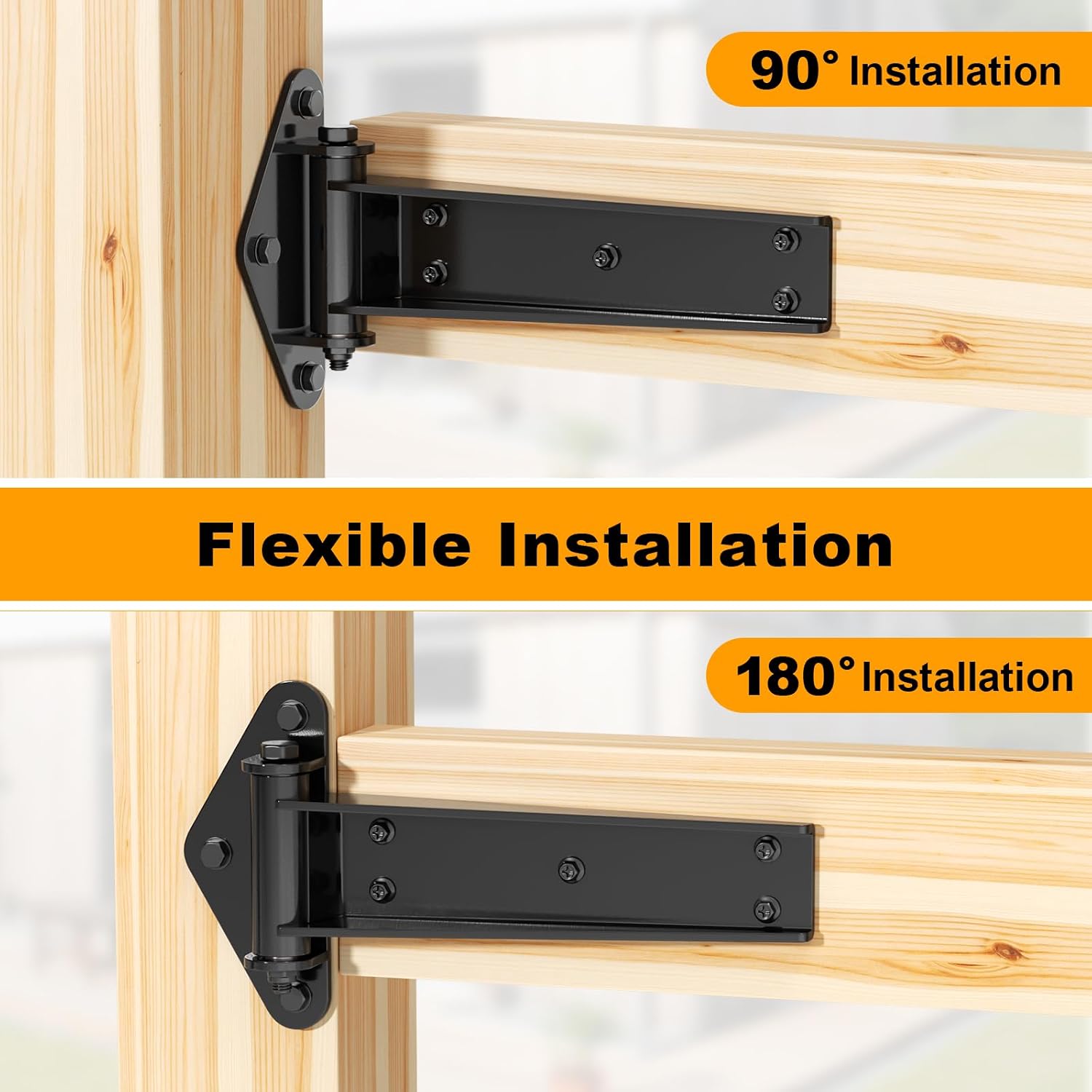 Heavy Duty Gate Hinges 13" 1100Lbs Capacity Solid Carbon Steel | Bolt-On/Weld-On Door Hinges, Metal Gate for Wooden/Metal Gates, Garden Door, Garage, Shed, Fence (2 Pair)