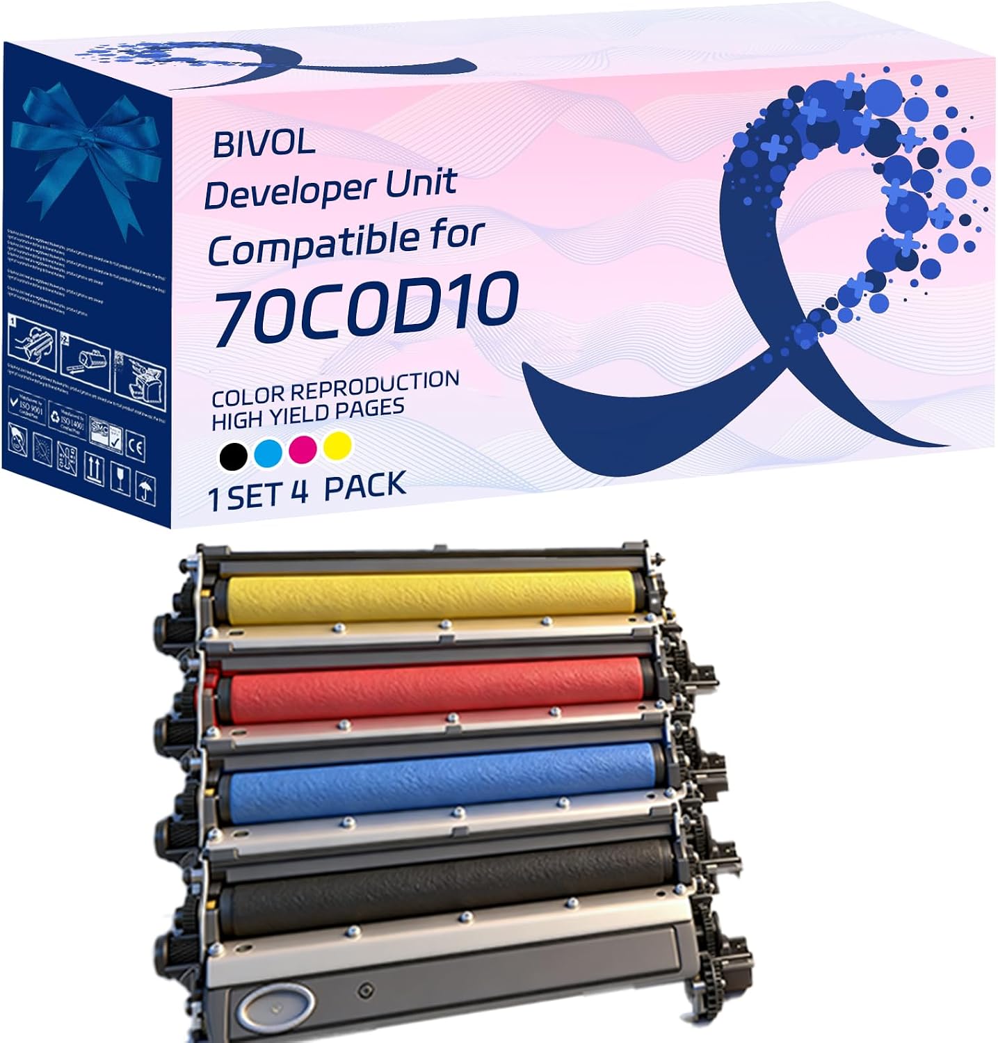 70C0D10 70C0D20 70C0D30 70C0D40 Developer Unit Compatible for Lexmark CS510de CS510dte CS517de CX310dn CX310n CX317dn CX410de Printers, with Chip, High Yield 20000 Pages (4-Pack BK/C/M/Y)