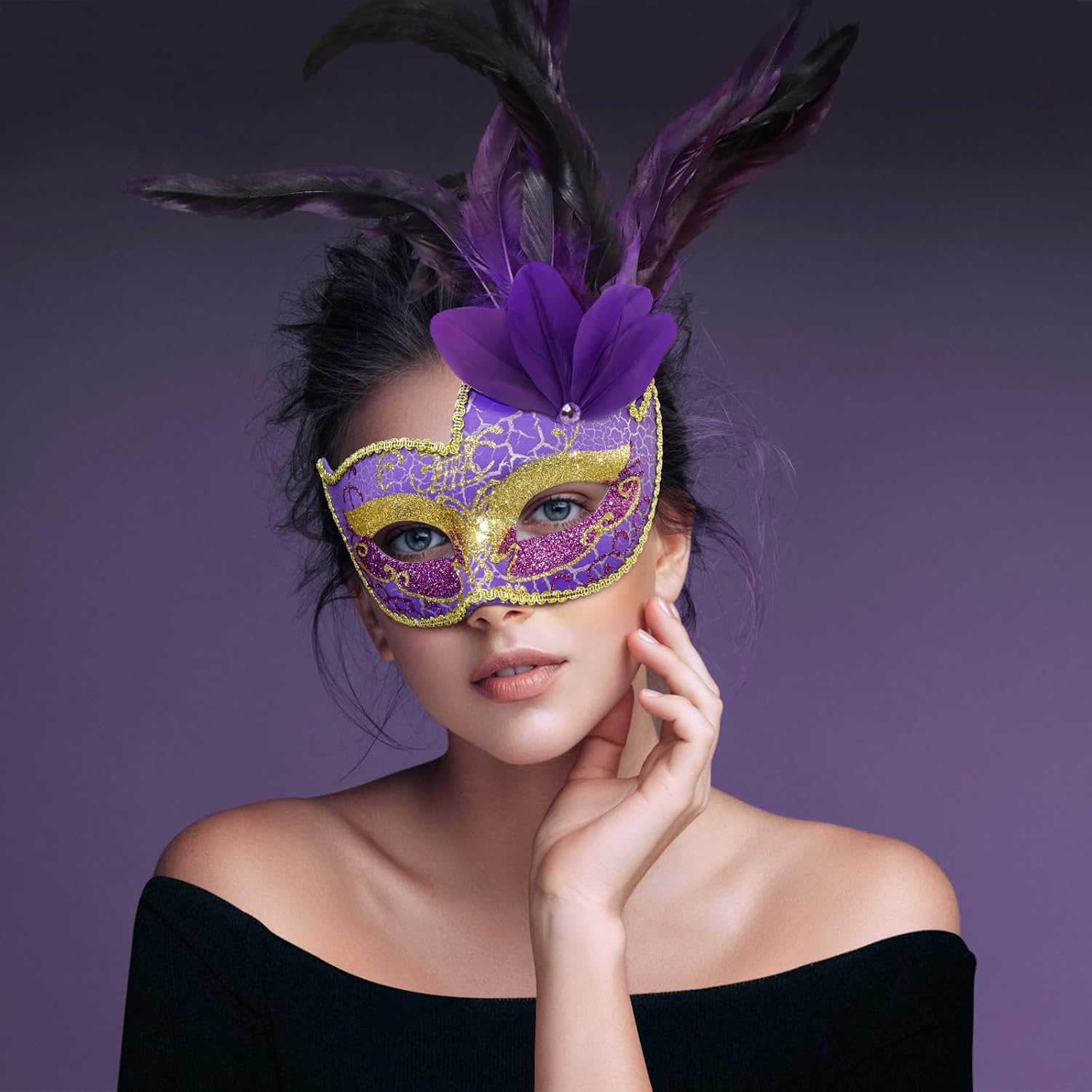 Thmyo Feather Masquerade Mask for Women Venetian Costume Party Mask Halloween Mardi Gras Masks with Feather Prom Ball - Image 2