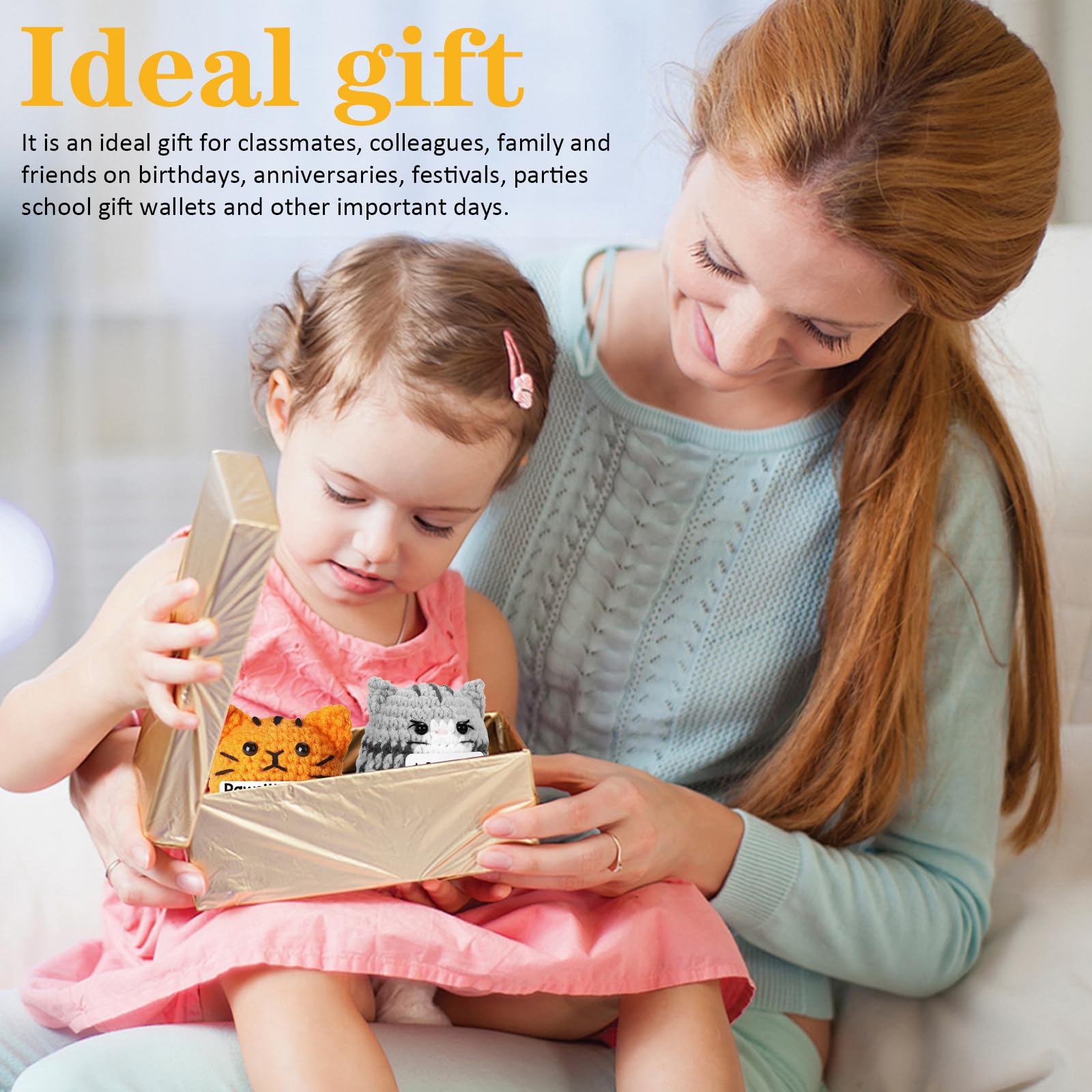 Calkkrer Positive Gehäkelter Katzen-Mini-Tier, Emotionaler Support-Geschenk, Inspirierende Handgemachte Strickpuppe, Motivierendes Häkel-Geschenk, Glücksbringer