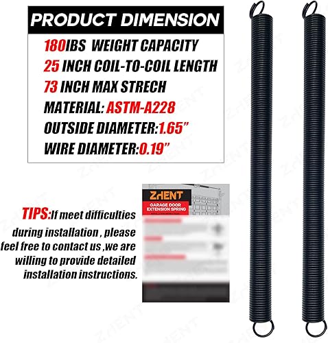 Miniatura 7 de Par de resortes de extensión de puerta de garaje resistentes de 130 libras, resorte elástico, electroforesis de alta precisión recubierto negro para