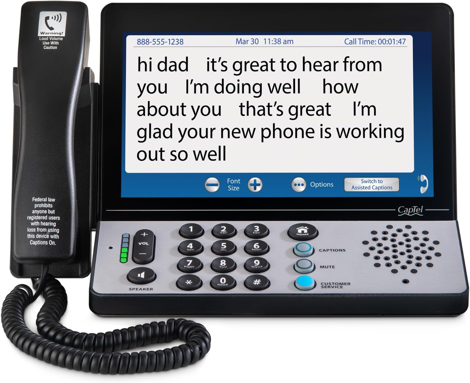 CapTel Hamilton CapTel 2400i Captioned Telephone Large Touch-Screen Captioned Telephone with 40dB Amplification Includes Liberty Health Supply Microfiber Screen Cloth